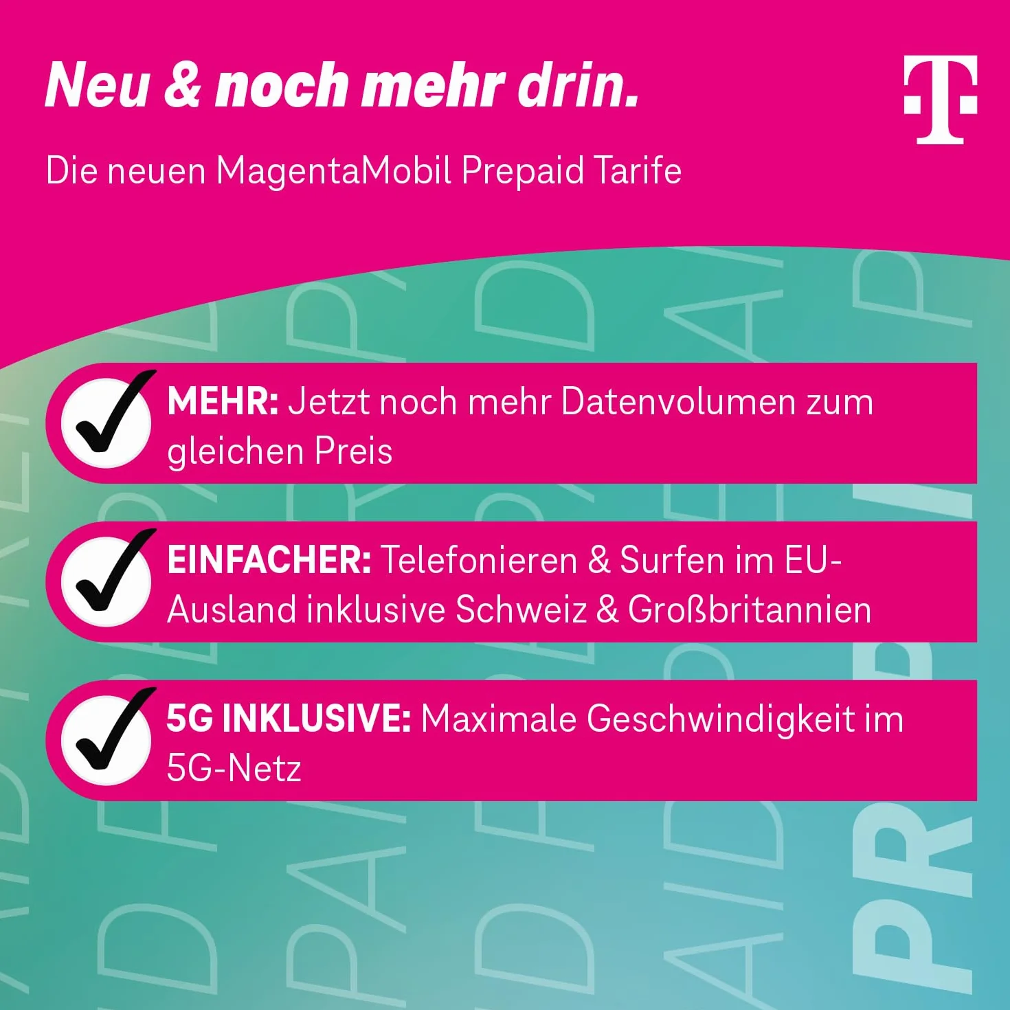 Telekom MagentaMobil Prepaid Basic | 9 ct na minutę/SMS do wszystkich sieci niemieckich | opcjonalny Dayflat (50 MB) do mobilnego surfowania I bez wiążącej umowy, pełna kontrola kosztów I 10 EUR