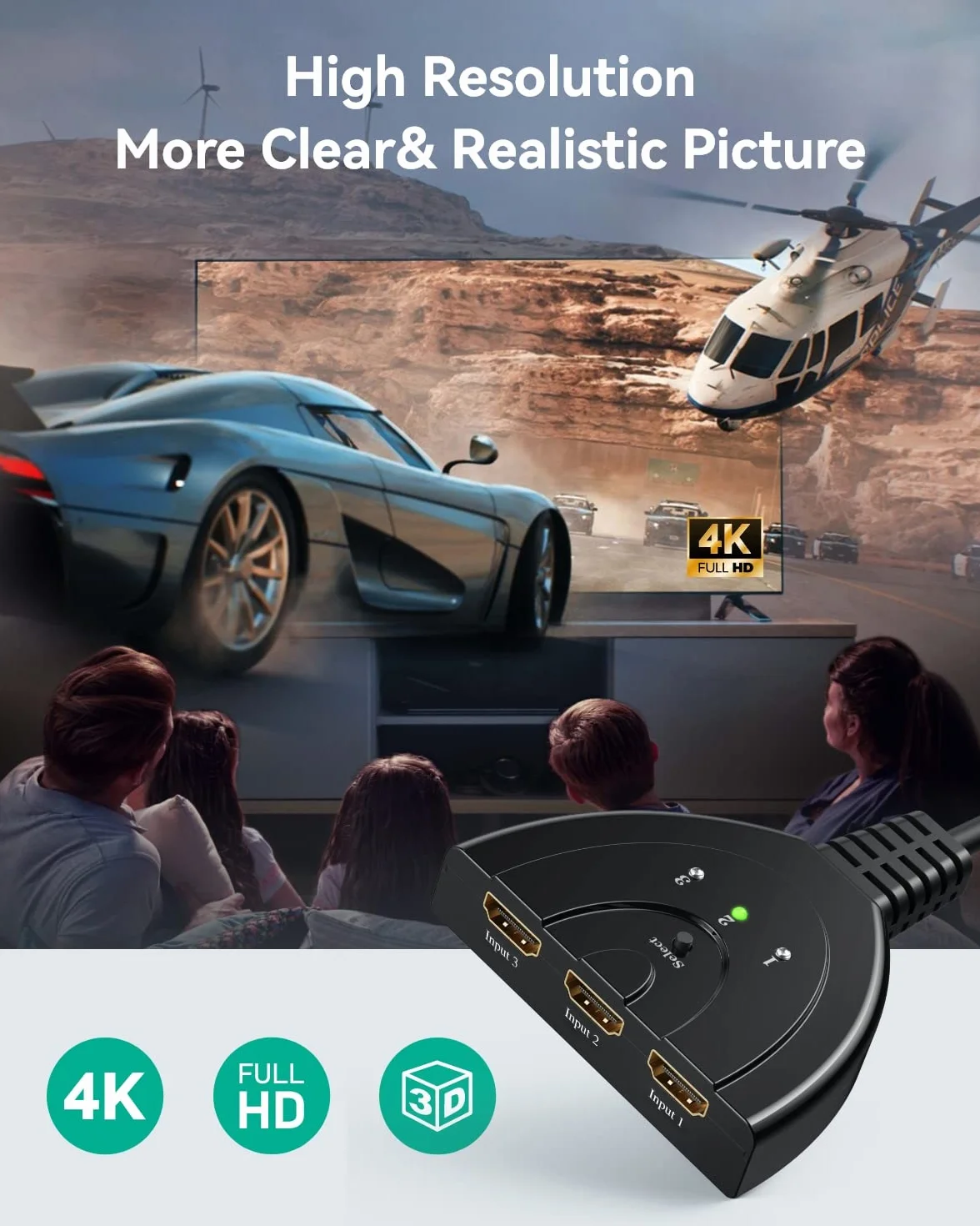 GANA 3-portowy przełącznik HDMI rozdzielacz Full HD 1080p 3D kabel