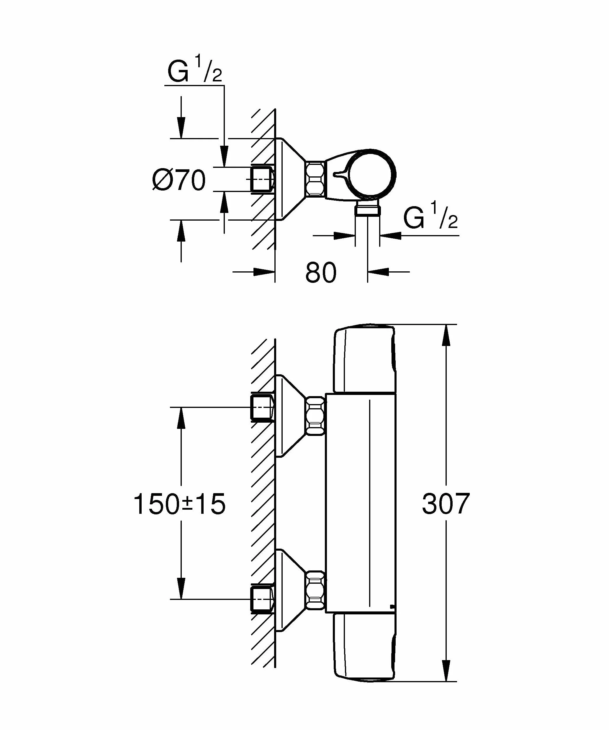 GROHE Precision Trend bateria prysznicowa, oszczędzająca wodę (termostat zapewnia stałą temperaturę, bateria mieszająca z chłodną powierzchnią, blokada bezpieczeństwa w temperaturze 38°C, metalowe