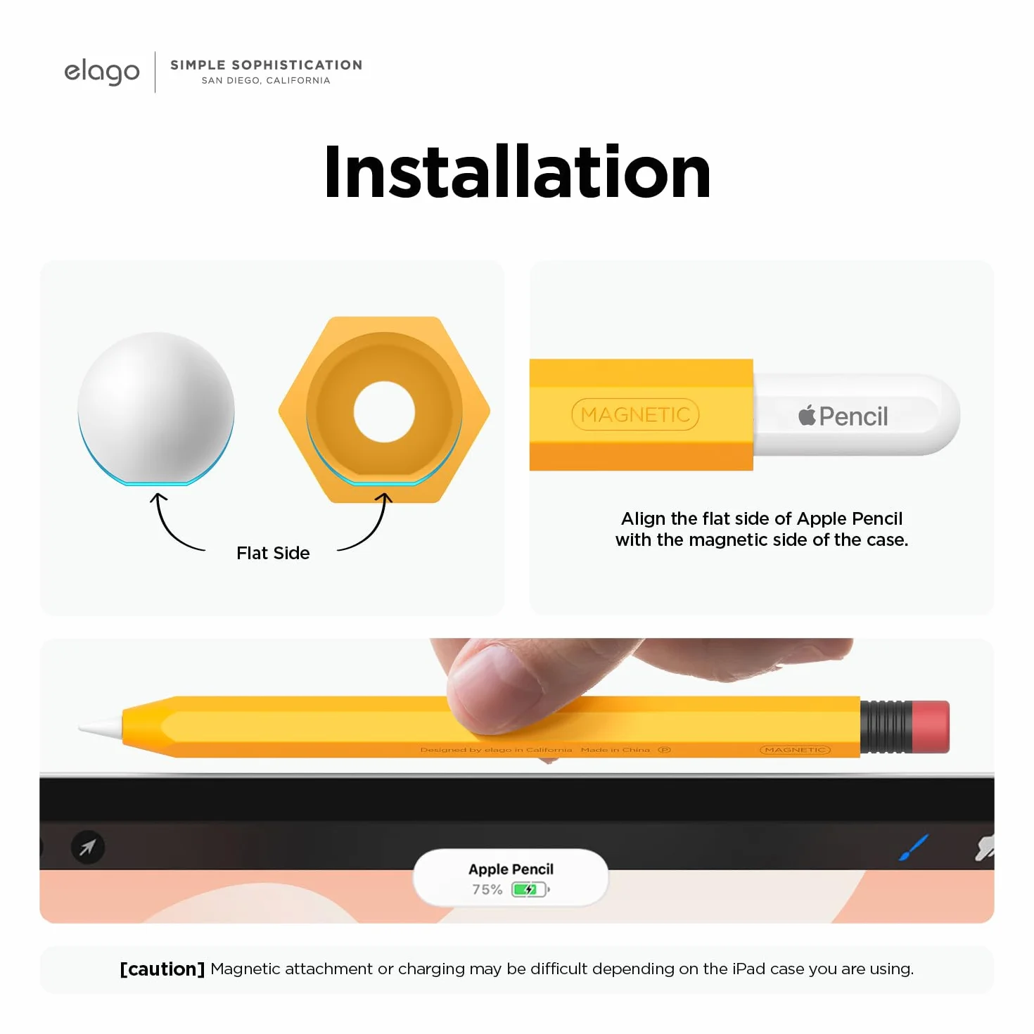 elago Classic Pencil Case Kompatybilny z Apple Pencil 2nd Generation Etui, kompatybilny z ładowaniem magnetycznym i podwójnym dotknięciem (obowiązkowe przeczytanie instrukcji instalacji) (żółty)