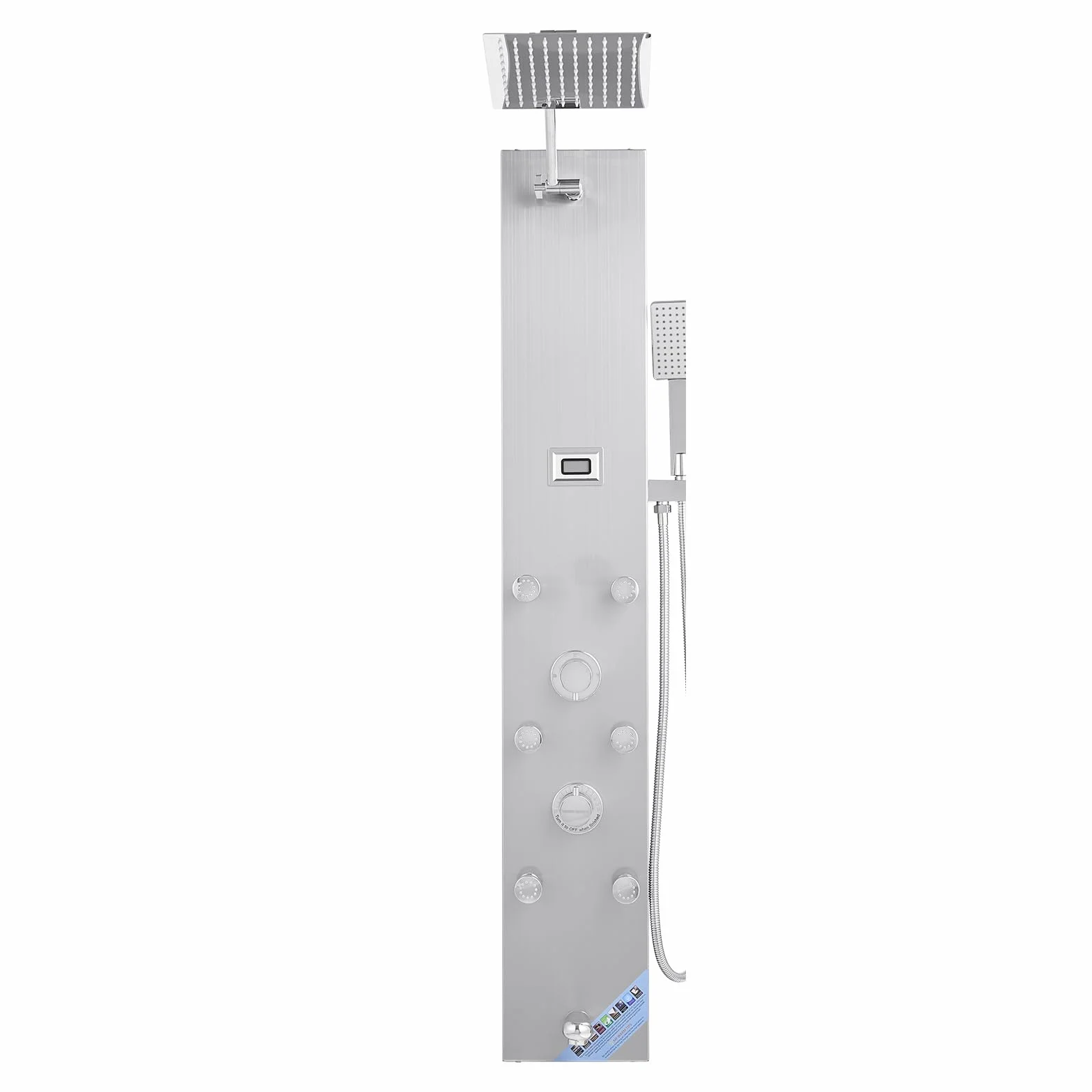 VEVOR Panel prysznicowy z systemem wieżowym z głowicą deszczową, LED, kolumna prysznicowa ze szczotkowanej stali nierdzewnej 1240 mm 4 funkcje, z 6 dyszami korpusu, prysznicem i wylewką do wanny