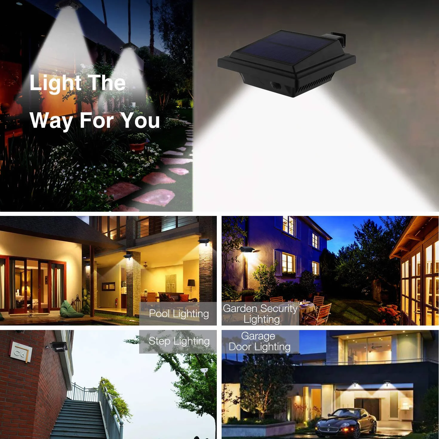Solarna Lampa LED do Rynny Dachowej, do Użytku na Zewnątrz, 25 Diod LED, Automatyczne Włączanie/Wyłączanie, Kolor Czarny, Zimne Białe Światło (Zestaw 8 Szt.)