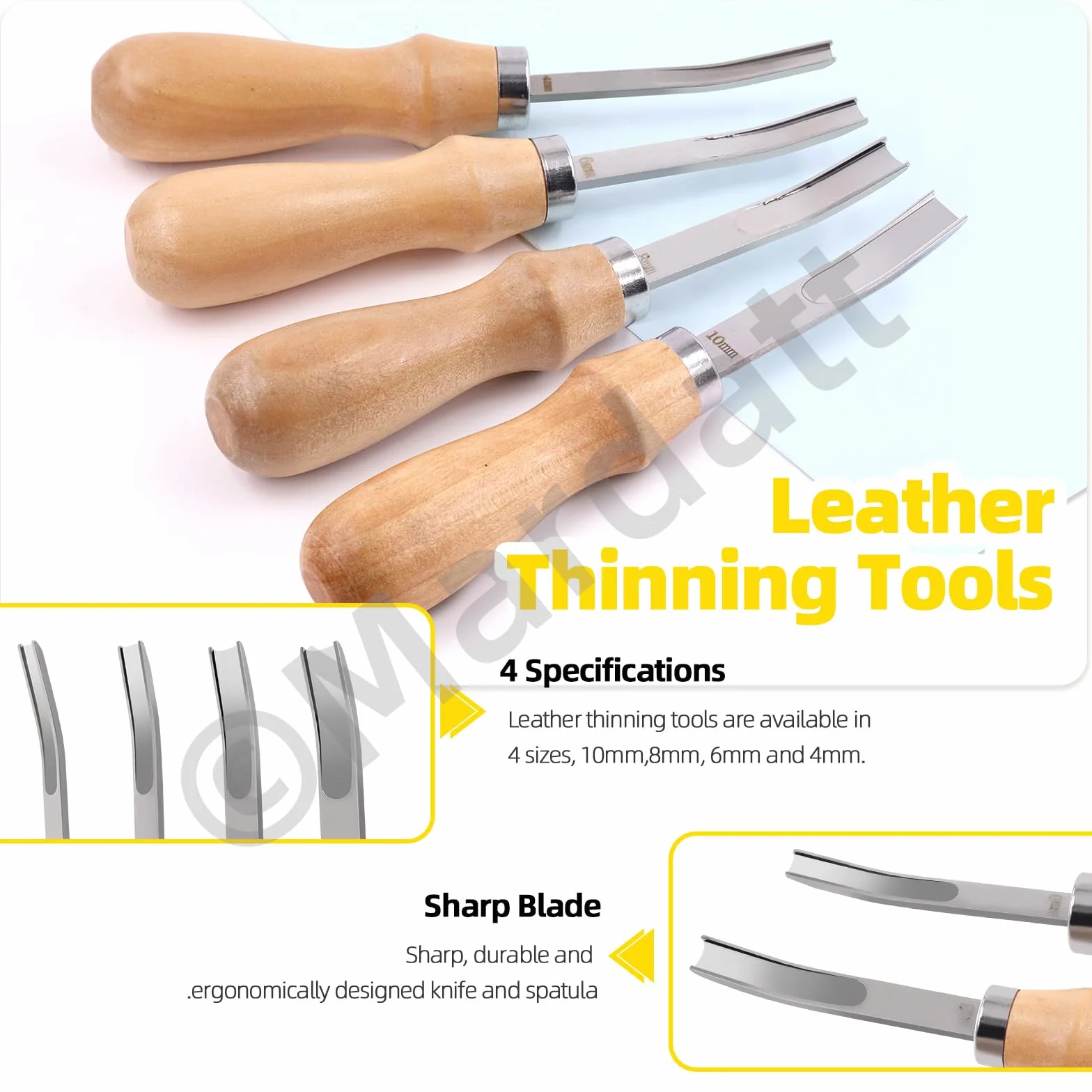 7 szt. 4 rozmiary Leather Edge Skiving Tool Leather Craft Leather Edge Trimmer with Wooden Handle for Leather Craft Working