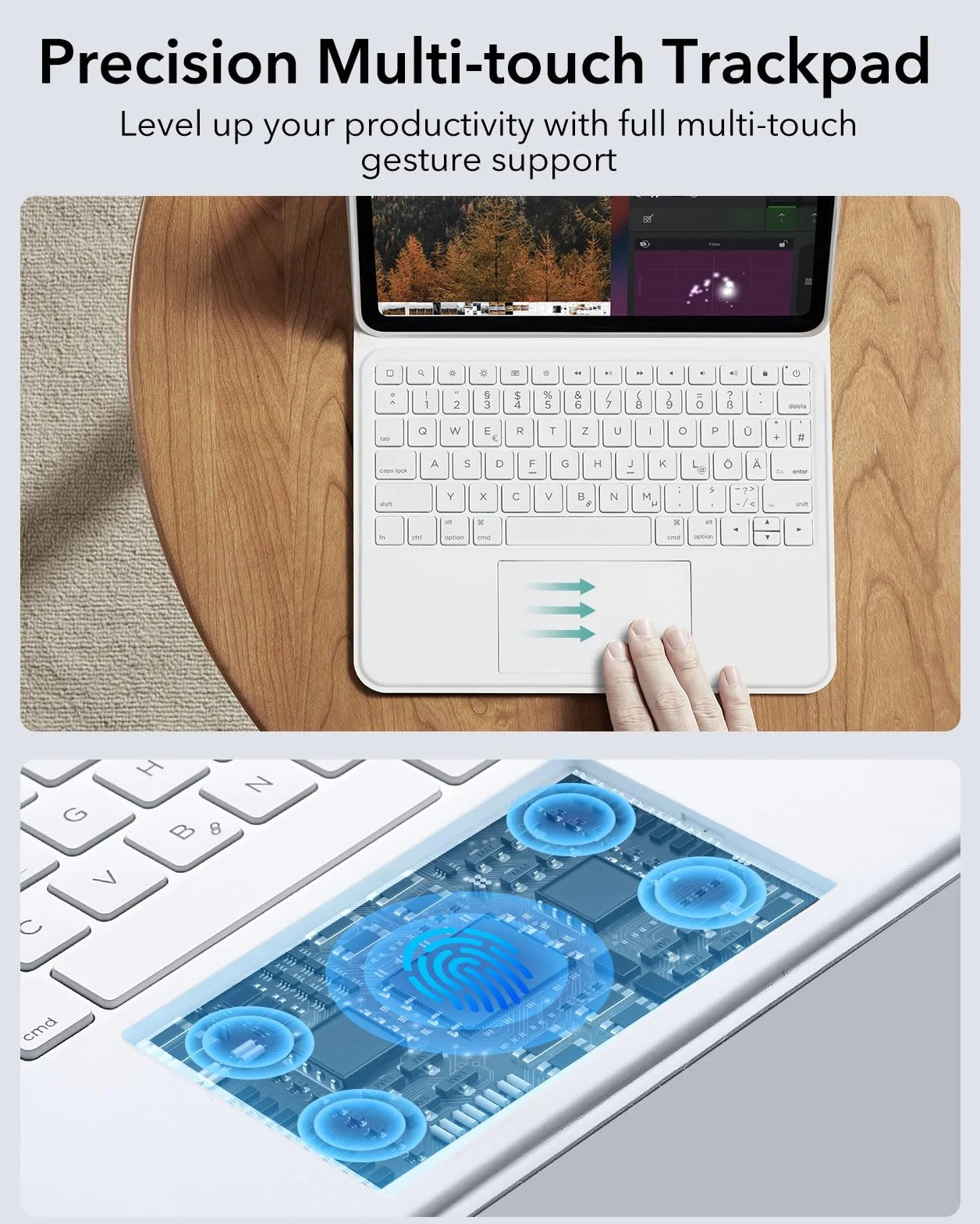 ESR Etui na iPad Pro 11 cali M5/M4 2025/2024, klawiatura z gładzikiem magnetyczna podświetlana, stojak poziomy biały