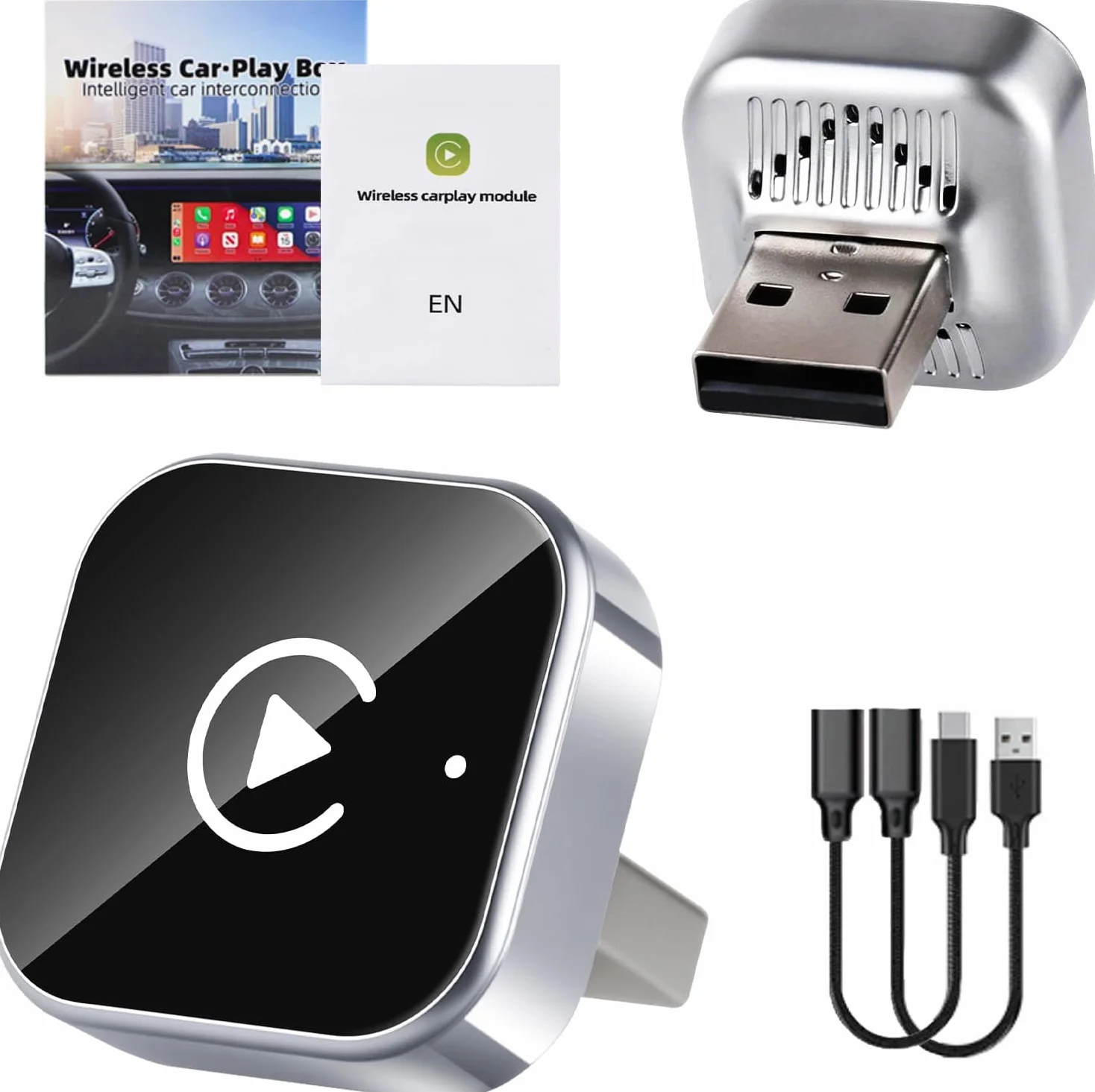 Bezprzewodowy adapter CarPlay – Ulepsz swoje CarPlay do wersji bezprzewodowej, mini USB do samochodów z przewodowym systemem Apple, Plug & Play, szybkie i stabilne połączenie dla iPhone