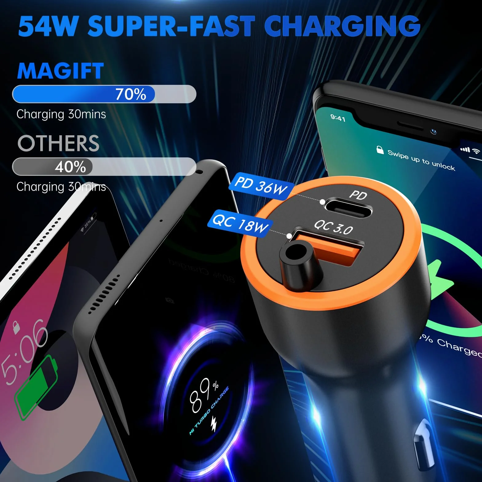 Samochodowy adapter Bluetooth 5.4 FM Nadajnik LED Radio Odtwarzacz Muzyczny Głośnomówiący czarny