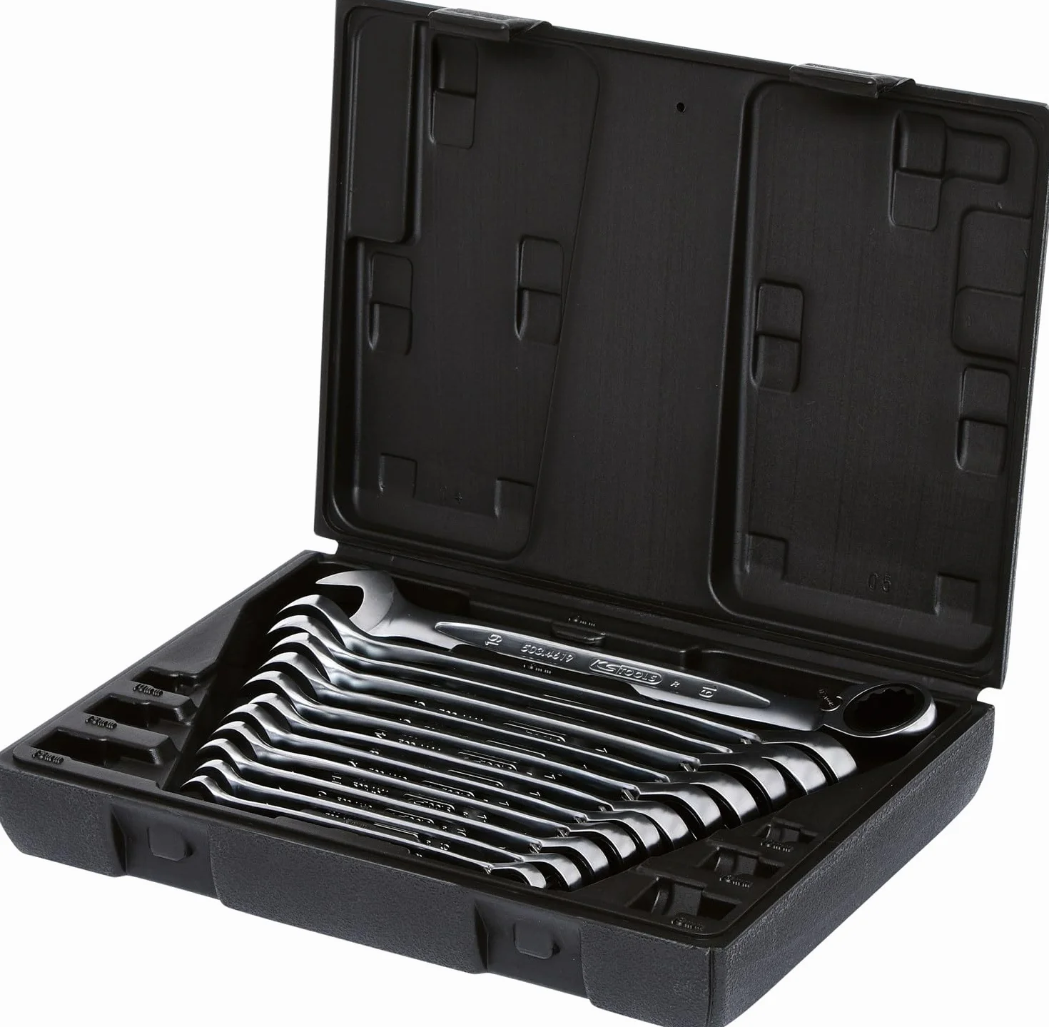KS Tools 503.4665 GEAR+Zest kluczy plasko-oczk z grzechot. przelaczalnych, 12-szt, na zawieszkach