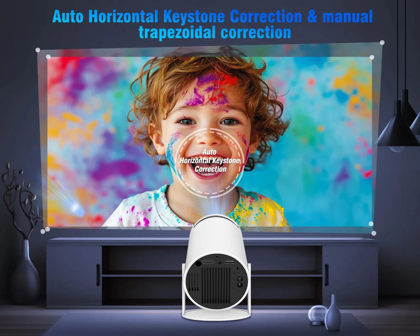 Projektor 4K Full HD Smart 200ANSI 8000 l, Android 11.0 5G WiFi 6 BT 5.0, automatyczna korekcja trapezowa, obracany 180°