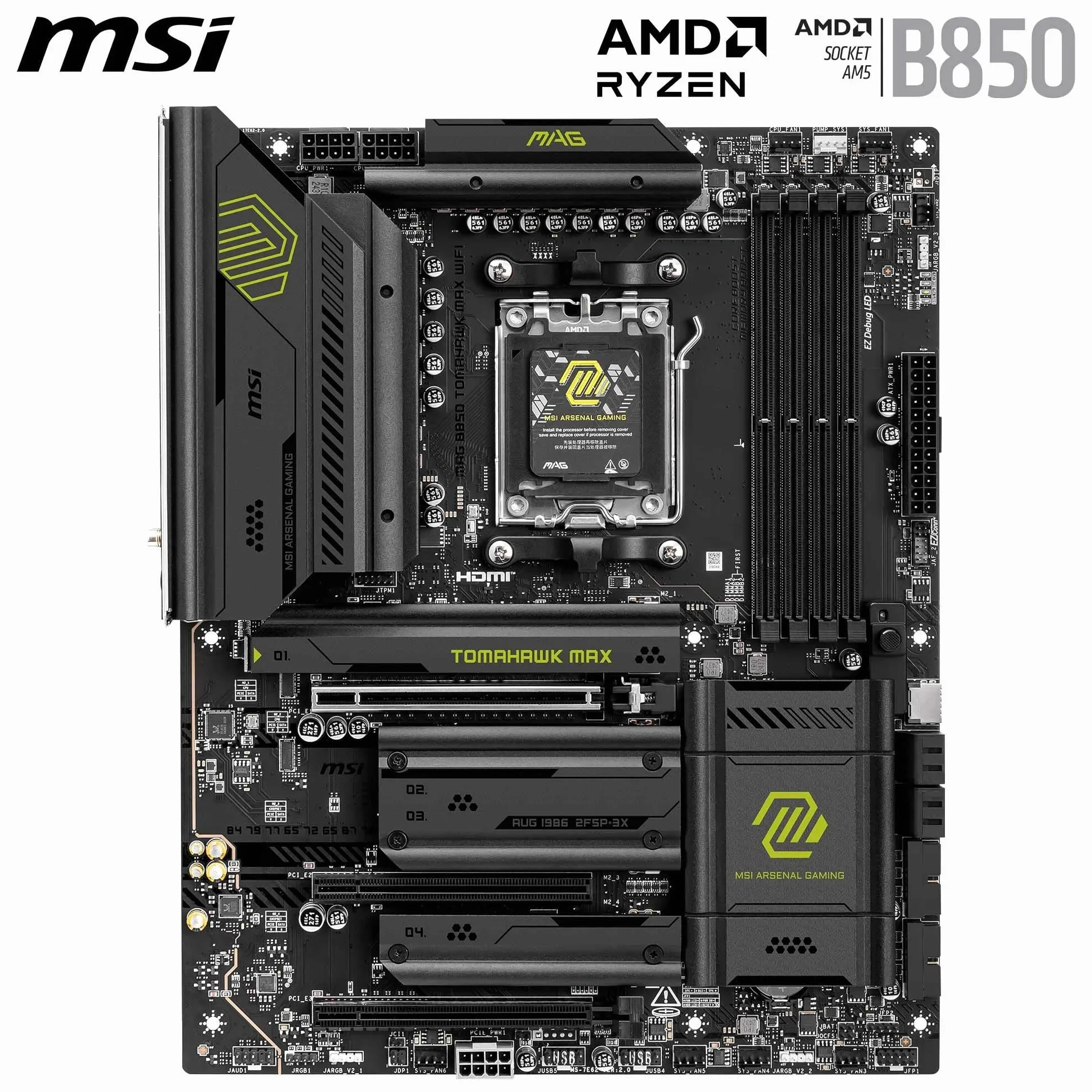 MSI MAG B850 TOMAHAWK MAX WIFI Płyta główna ATX AMD Ryzen 9000/8000/7000 AM5 DDR5 8400+ MT/s PCIe 5.0 M.2 Gen5 Wi-Fi 7 5G LAN