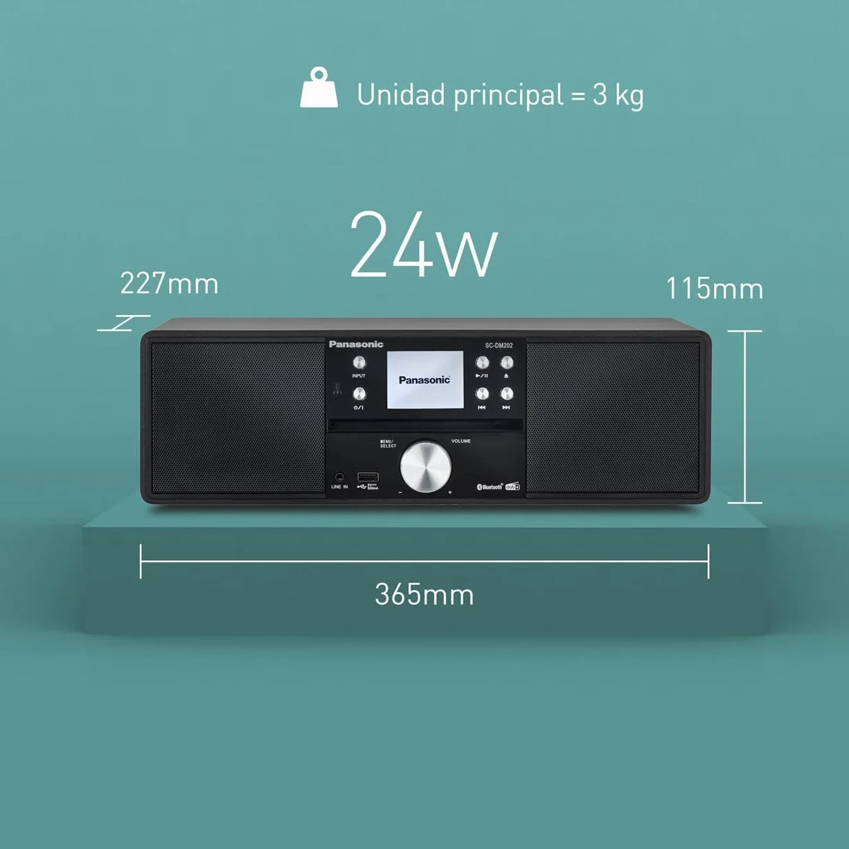 Panasonic SC-DM202 uniwersalny system stereo z odtwarzaczem CD DAB+ FM Bluetooth 24W czarny
