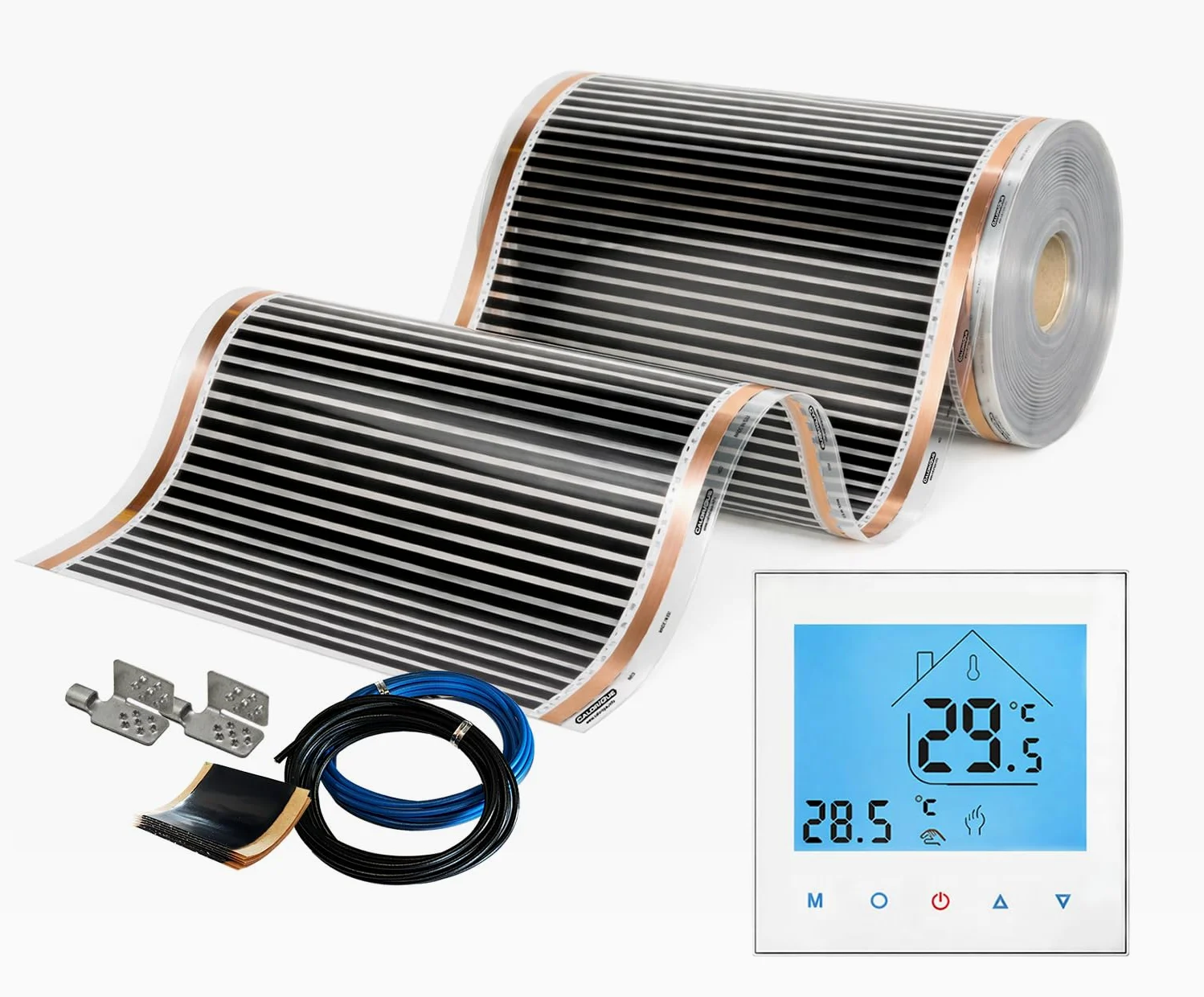 NEO folia grzewcza na podczerwień – elektryczne ogrzewanie podłogowe 100 cm, 150 W/m² – długość 1,0 m² – w zestawie termostat Wi-Fi AC605 – zestaw do elektrycznego ogrzewania podłogowego
