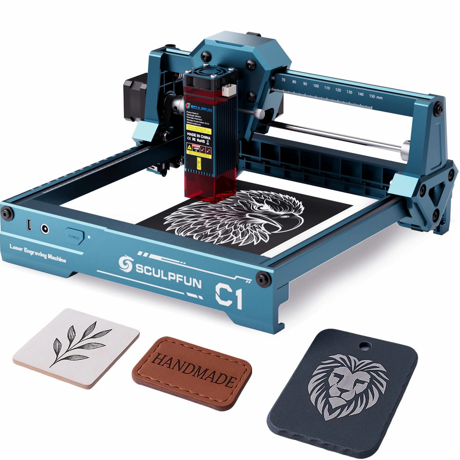 SCULPFUN C1 Mini grawerunek laserowy – przenośny grawer laserowy 3 W dla początkujących, wysoka precyzja 0,04 mm, Plug and Play, idealny do samodzielnego wykonania drewna, akrylu i skóry, obszar