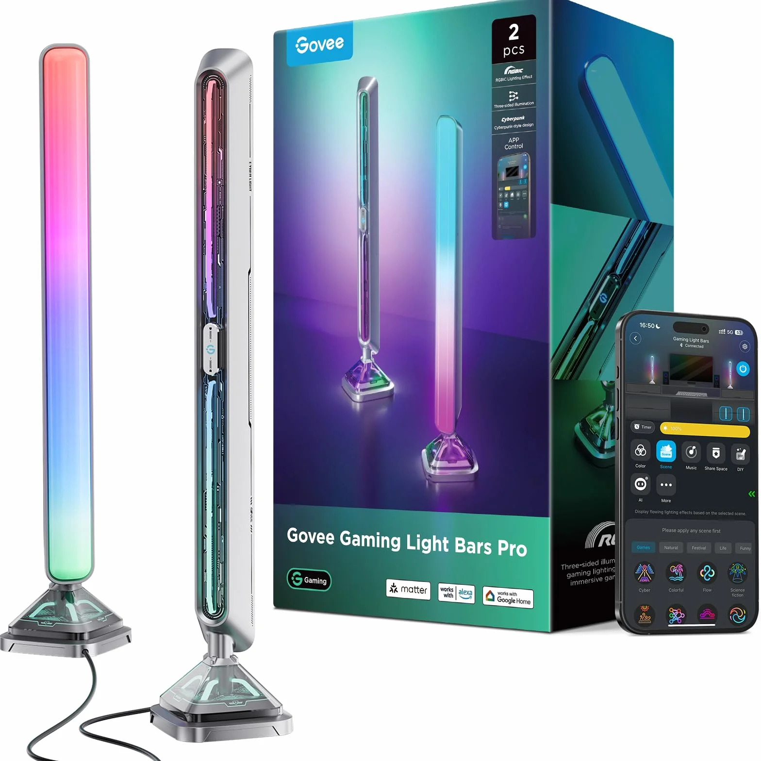 Govee Gaming Light Bars Pro, 16-calowe RGBIC LED z WiFi, 60+ trybów, synchronizacja muzyki, współpraca z Alexą i Google Home, idealne do gier i wystroju pokoju