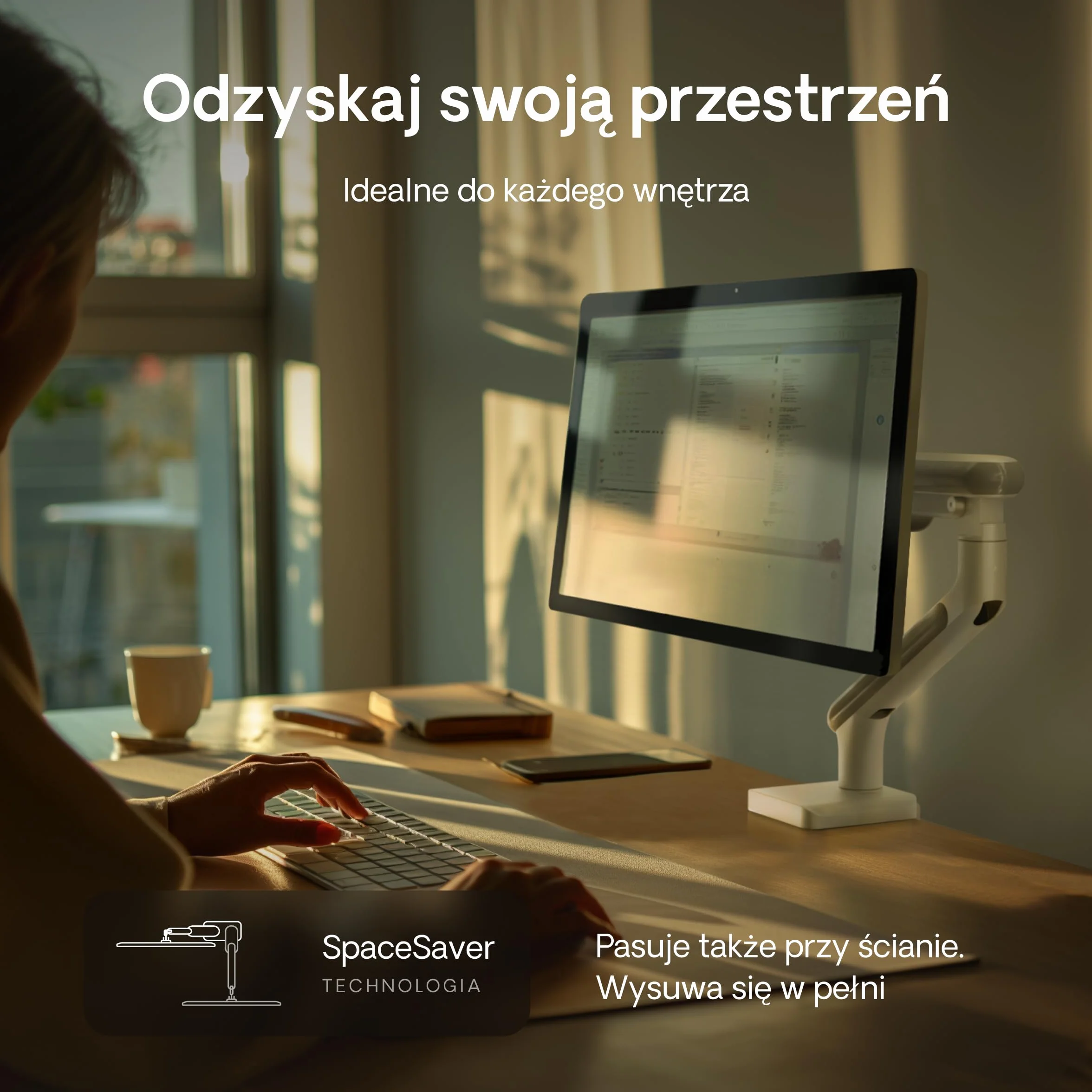 Desktronic Pojedynczy stojak na monitor, regulowane ramię monitora, uchwyt biurkowy, obrót o 360° i pełne nachylenie ruchu, ergonomiczny, VESA 75/100 mm, biały