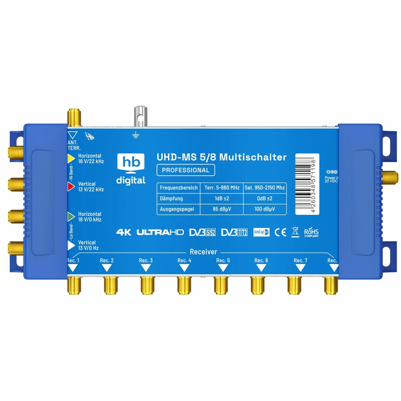 HB-DIGITAL Multiswitch PMSE 5/8 1x SAT 8 odbiorników 4K UHD z zasilaczem