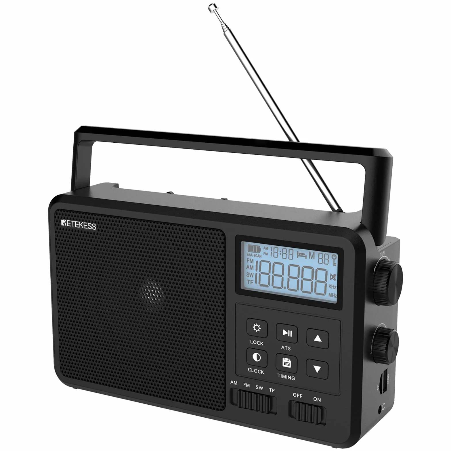 Retekess TR638 Przenośne Radio AM FM SW LCD Strojenie Cyfrowe TF USB