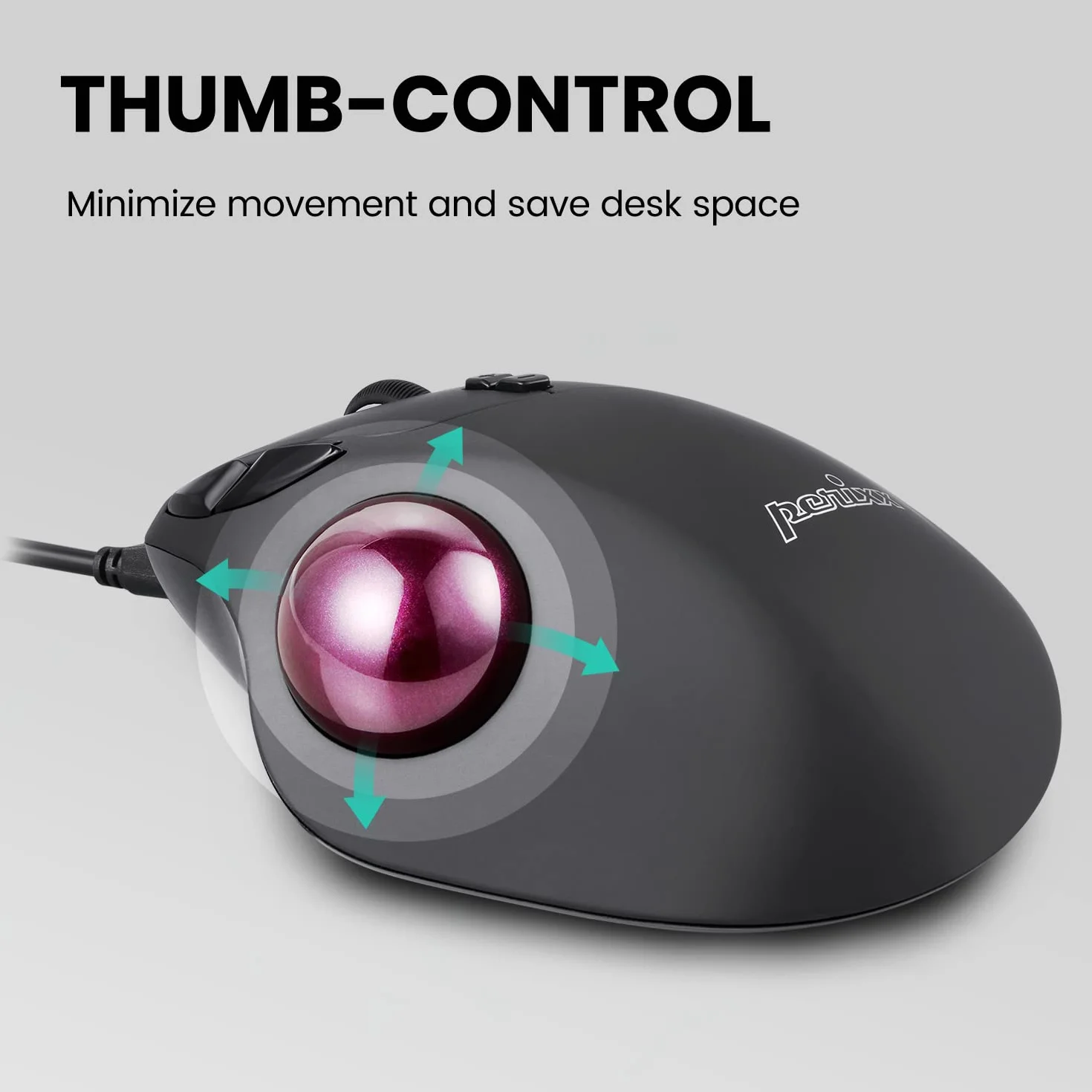 Perixx PERIMICE-517 ergonomiczna przewodowa mysz USB Trackball 34mm 7 przycisków 400/1000 DPI