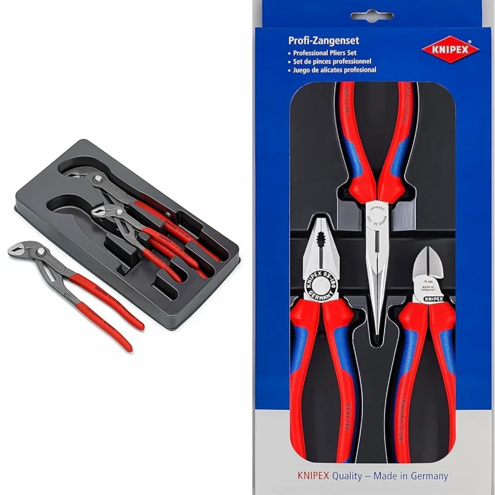 Knipex Cobra Szczypce Nastawne, Czarny/Czerwony, 36.5 x 16.99 x 3.51 cm & Knipex Zestaw szczypiec do prac warsztatowych i serwisowych karta do sprzedaży w systemie (samoobsługi/blister) 00 20 11