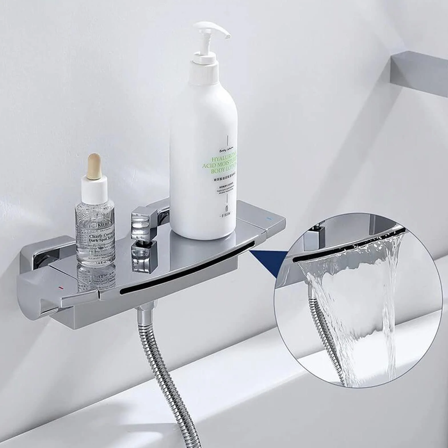 Bateria wannowa wodospadu, nowoczesna bateria wannowa z prysznicem ręcznym, pojedynczy uchwyt ścienny bateria wannowa, mosiężna bateria wannowa bateria prysznicowa,Chrome
