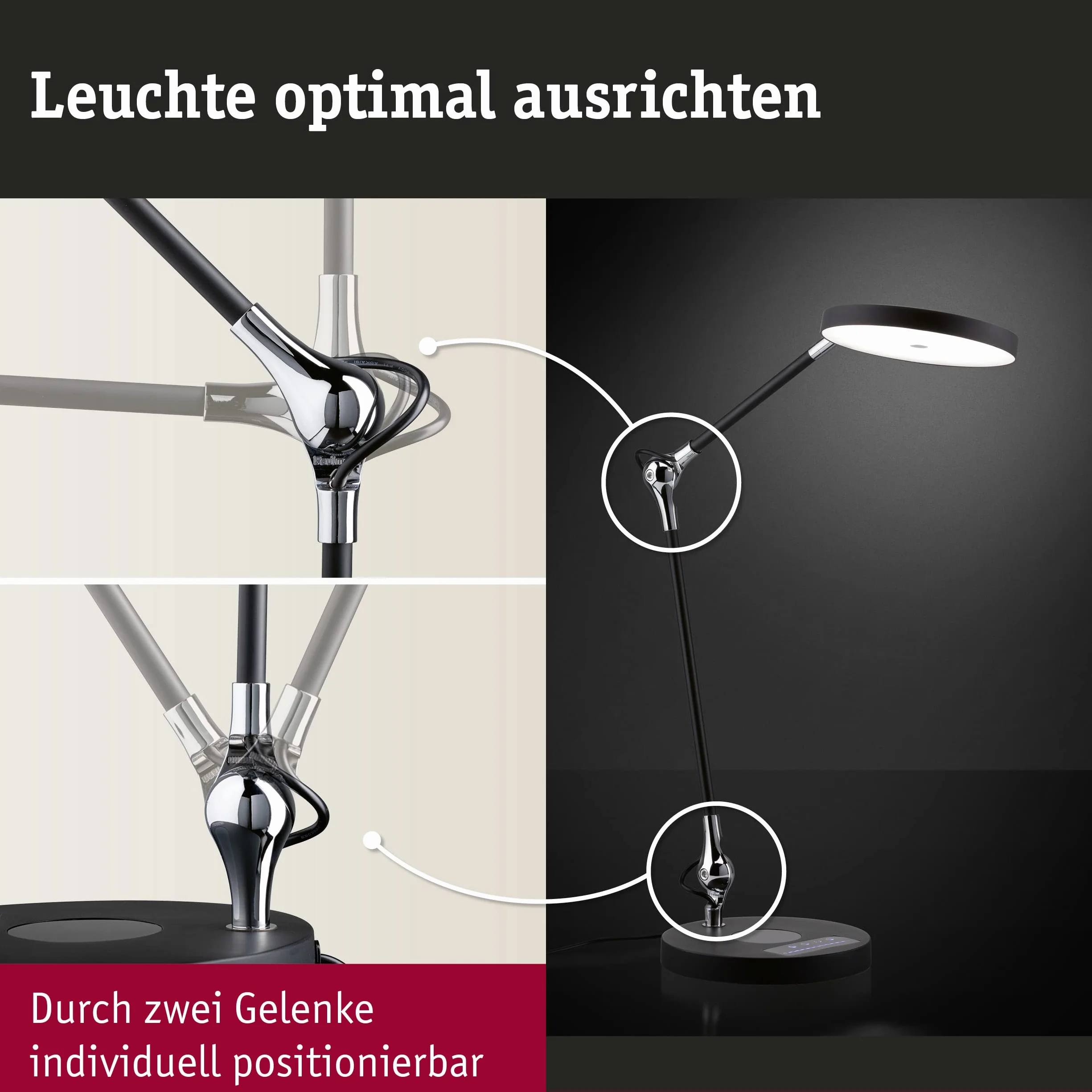 Paulmann 78910 LED oprawa na biurko Numis White Switch Qi funkcja ładowania w kompl. 1x11 W ściemniana czarna aluminium, tw. sztuczne 2700 - 6500 K