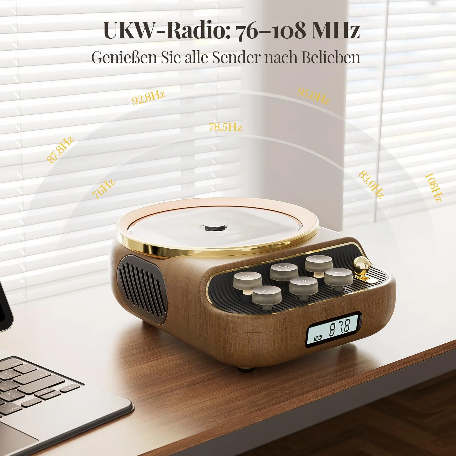 Przenośny odtwarzacz CD retro z Bluetooth 5.3, radio FM, głośnik HiFi, lampka nocna