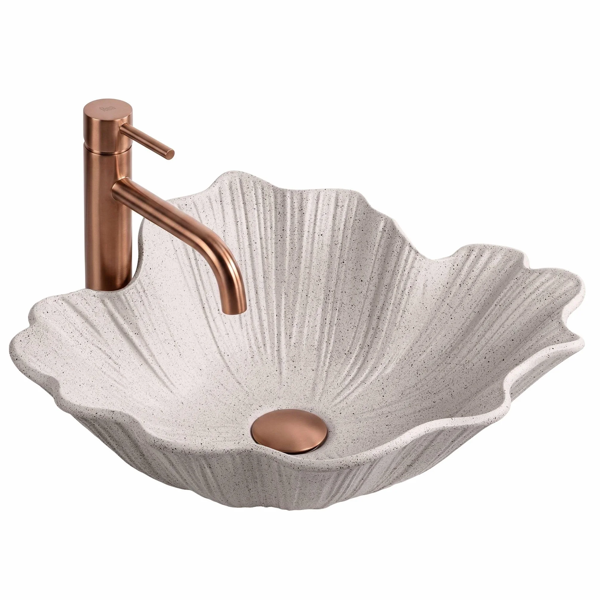 Rea - Umywalka Nablatowa Flower Beige Beżowy, Imitacja kamienia - 47,5x40x17 cm