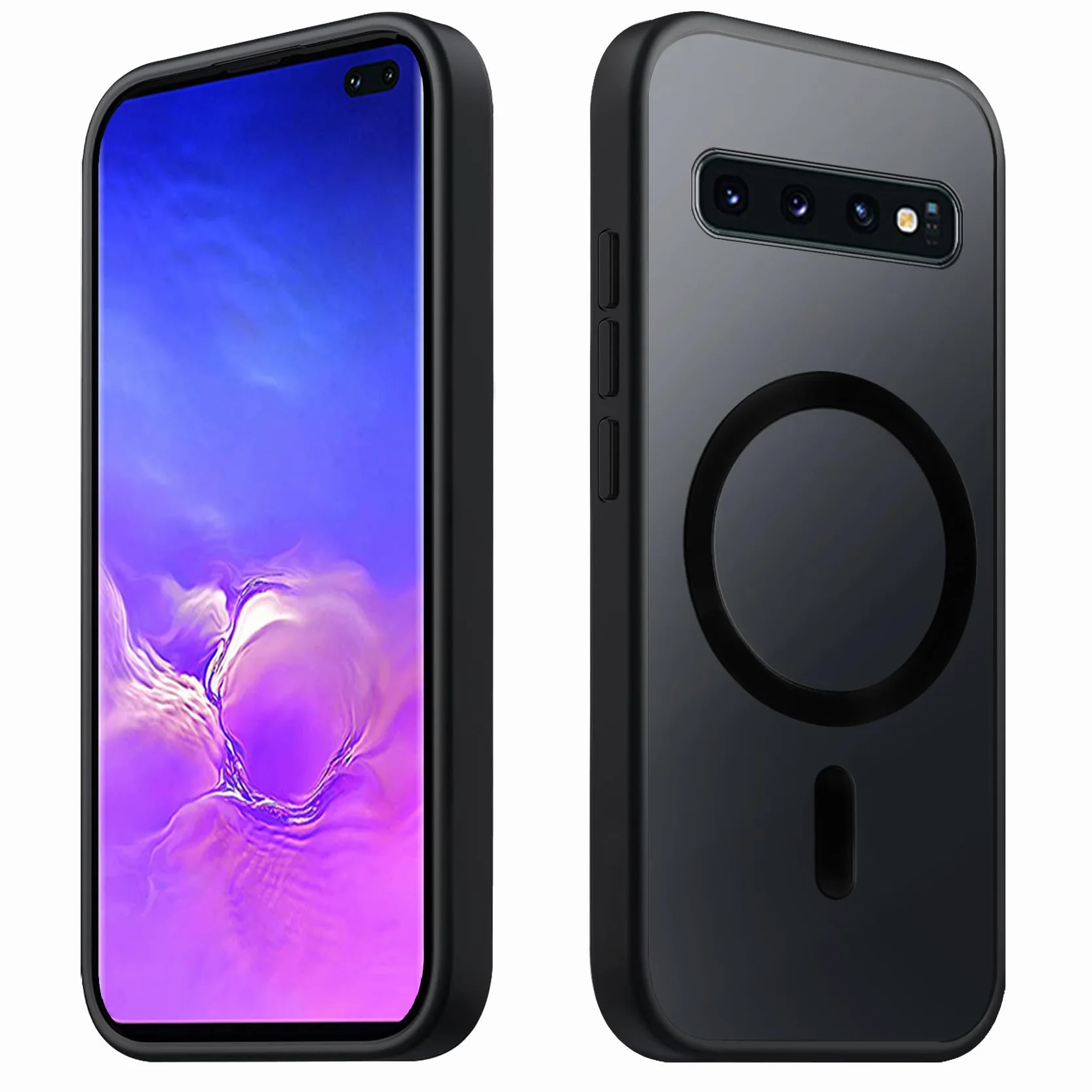 Magnetyczne etui do Samsung Galaxy S10 Plus, kompatybilne z ładowaniem bezprzewodowym, matowe, czarne