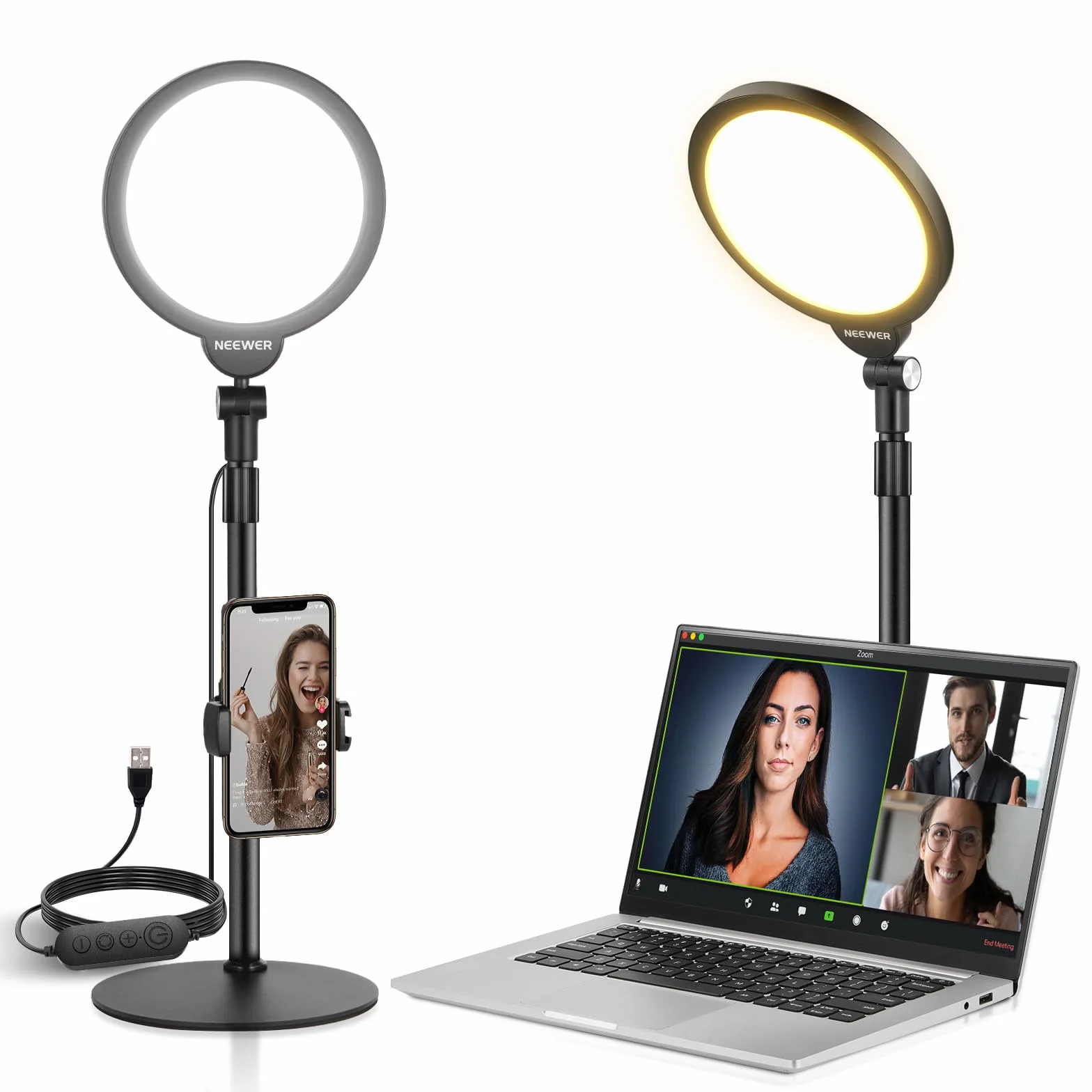 NEEWER BASICS 7" Selfie Światło Stołowe 10W, 3000K-6500K Pierścieniowe z Podstawką i Uchwytem