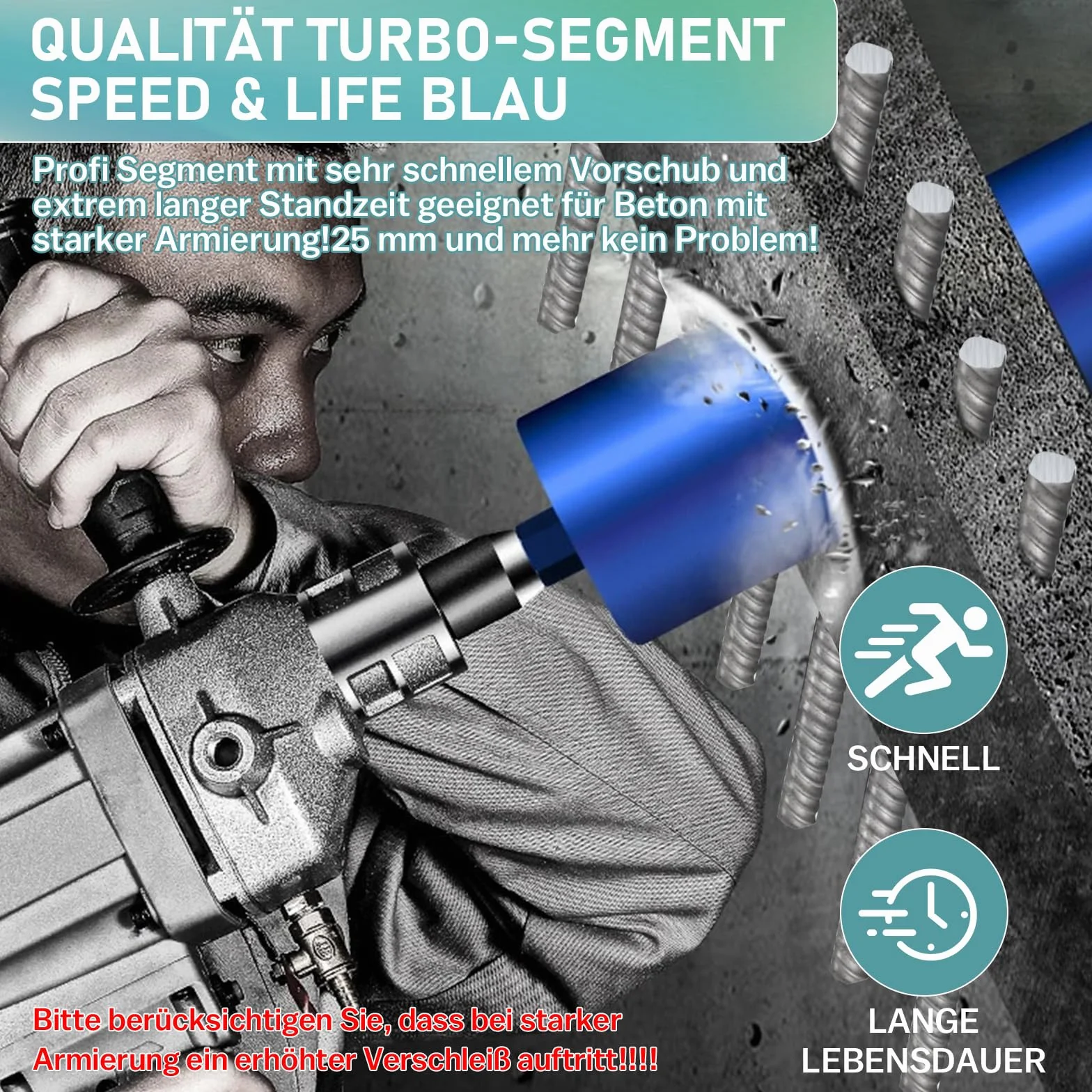 1 ¼ UNC diamentowa koronka wiertnicza z 10 mm Turbo | L 460 mm | Ø 112 mm | 9 segmentów | SDS-max, diamentowa koronka wiertnicza rdzeniowa do wiertarek rdzeniowych, wiertło do płytek do betonu