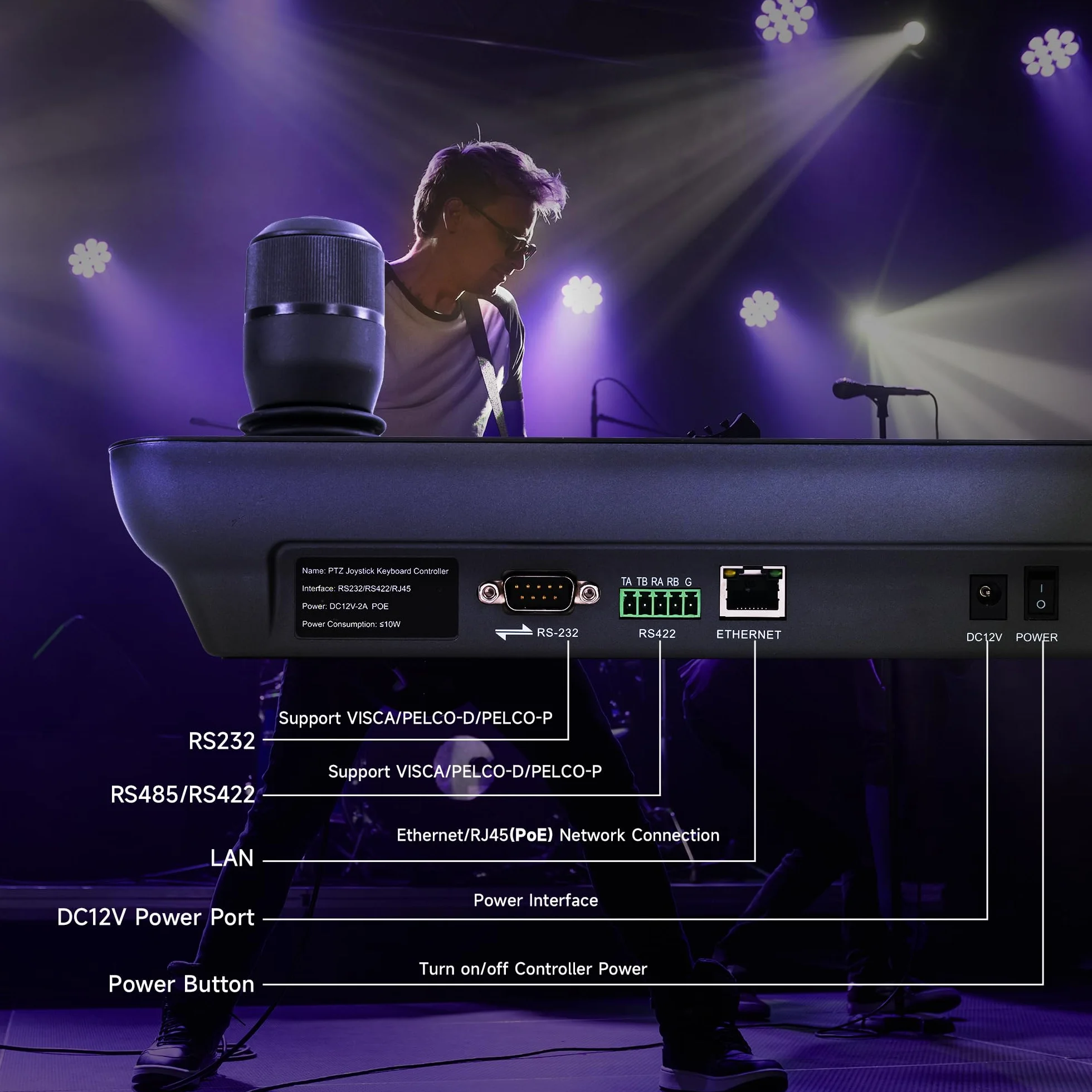 Tenveo NDI PTZ kontroler joysticka kamery, 7'' LCD Quad-Screen podgląd w czasie rzeczywistym, klawiatura sterowania joystickiem 4D obsługująca NDI PoE VISCA Pelco-D/P do nabożeństw kościelnych