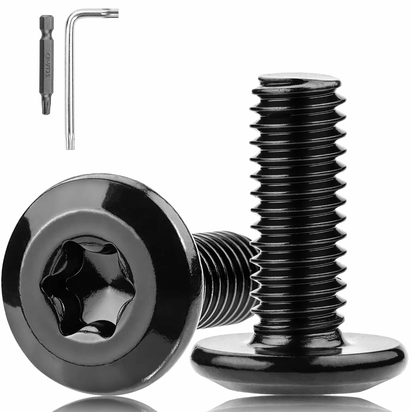 25 sztuk śrub z łbem płaskim M5 x 16 mm, śruby z łbem soczewkowym M5, czarne, stal nierdzewna 304, śruby maszynowe do montażu mebli, do drewna, z kluczem Torx, śrubokrętem