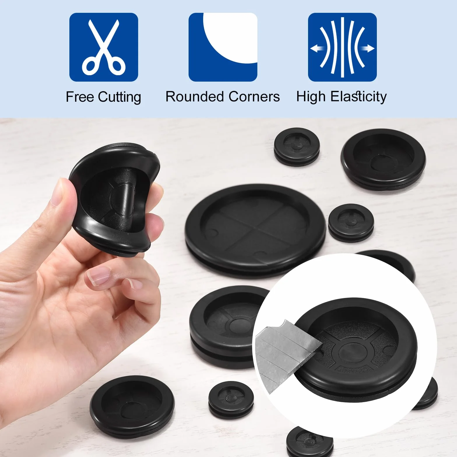 QUARKZMAN 4 szt. Gumowe uszczelki 2 "(50 mm) otwór wiercenia, 1-2/4" (41 mm) ID uszczelka pierścieniowa zaślepki z pojedynczym otworem do organizatora kabli biurka komputerowego, czarny