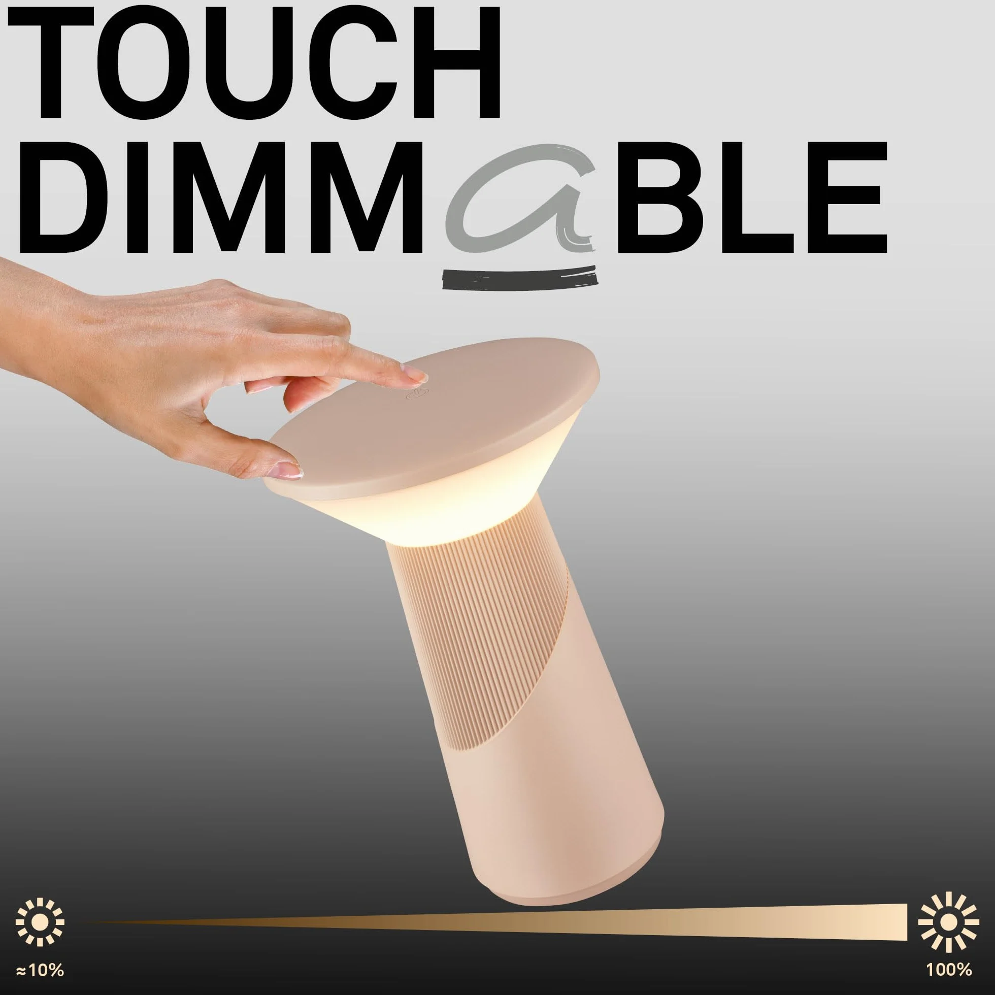 BRILONER - Ładowalna lampa stołowa bezprzewodowa, dotykowy ściemniacz z płynną regulacją, funkcja pamięci, ip44, usb-c, LED model przenośny, German Design Award 2026, 15x24 cm, beżowy kolor