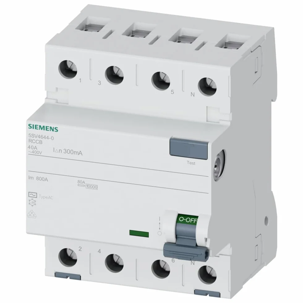 Siemens 5SV – wyłącznik nadprądowy 5SV clase-ac 4-biegunowy 40 A 300 mA 70 mm