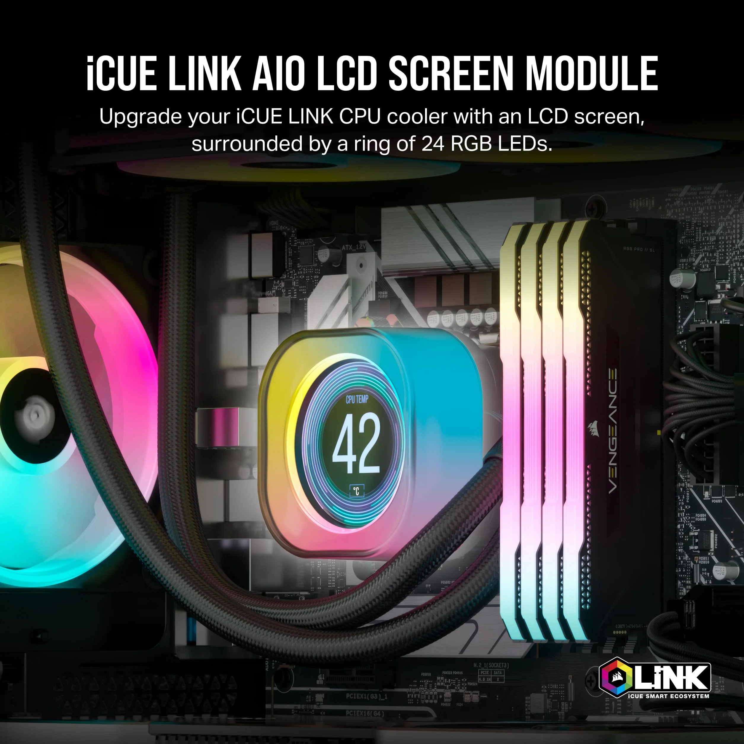 Corsair iCUE LINK AIO Moduł ekranu LCD IPS 5.3 cm 24 LED RGB, czarny