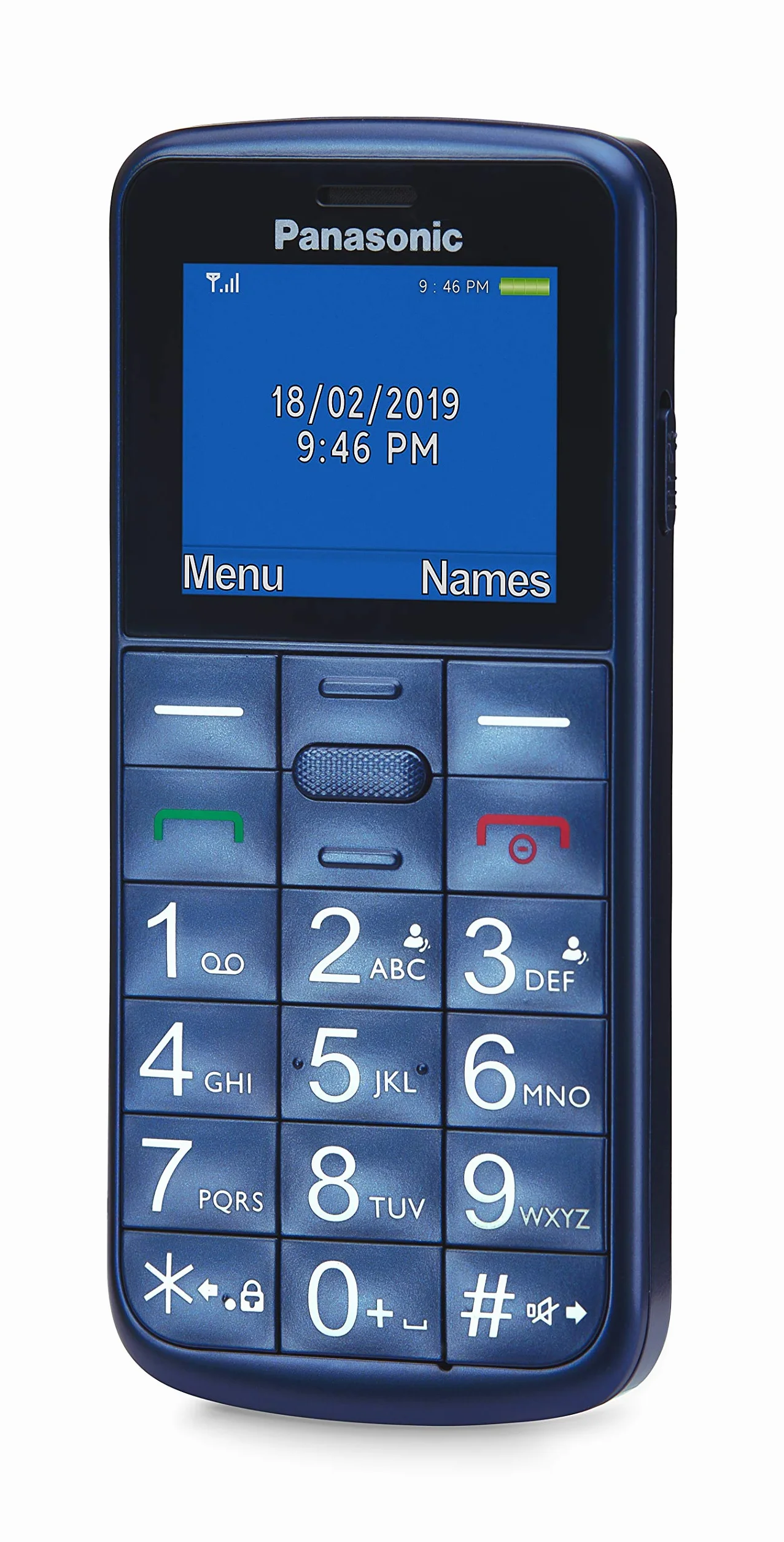 Panasonic KX-TU110 łatwy w użyciu telefon komórkowy (połączenia priorytetowe, jasny, kolorowy wyświetlacz TFT LCD, duże przyciski, dioda LED), niebieski