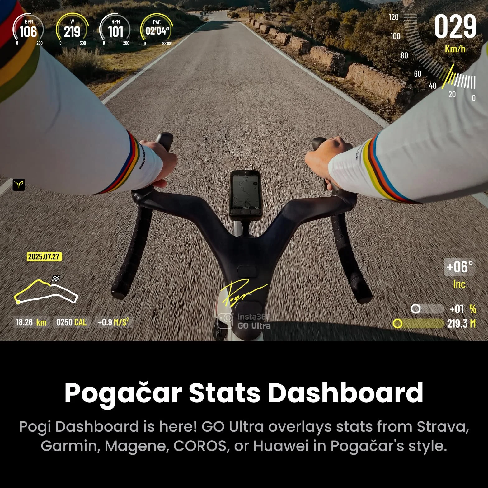 Insta360 GO Ultra Edycja Tadej Pogačar Mała kamera do vloggingu 4K, bez rąk, POV, 1/1,28", 53 g, 156°, 200 min, magnetyczna