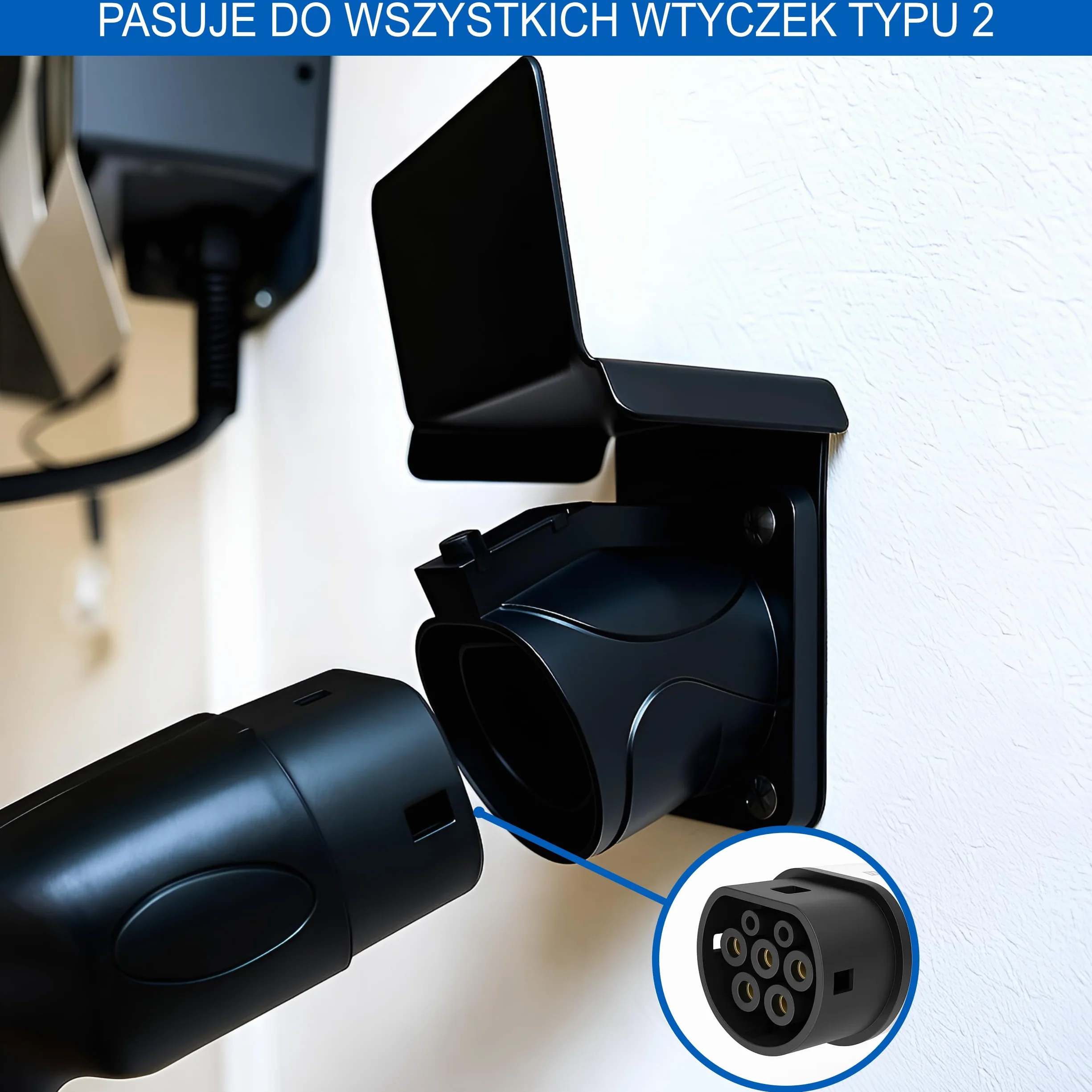 Uchwyt ścienny EVify Type 2, uchwyt na kabel ładujący – wytrzymały uchwyt ze stali nierdzewnej do wallboxów i samochodów elektrycznych