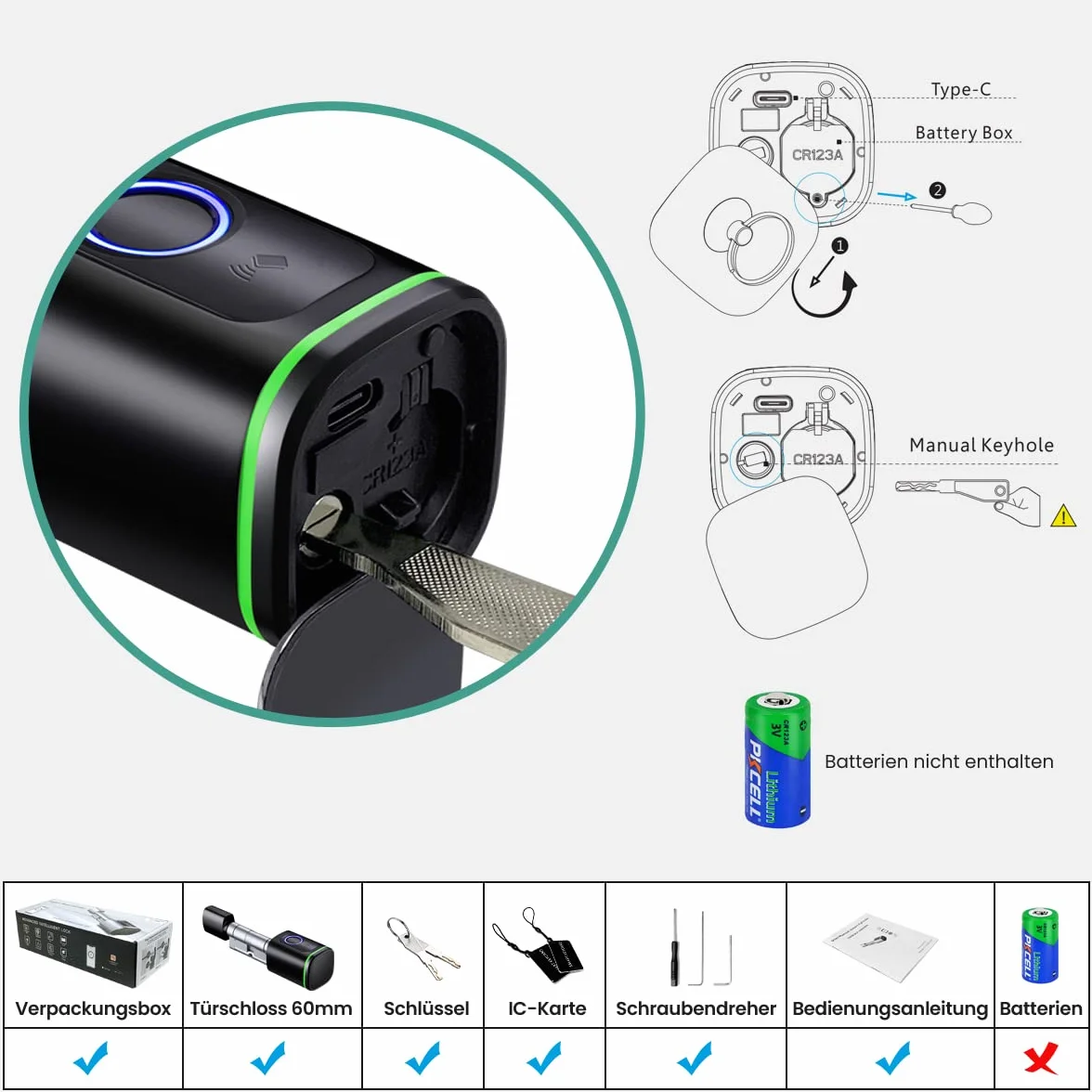 AVATTO Inteligentny elektroniczny zamek do drzwi, cylinder 70 mm (35/35) z odciskiem palca, 2 klucze, karta IC, kontrola aplikacji Smart Life/Tuya, Bluetooth, zamek cylindryczny