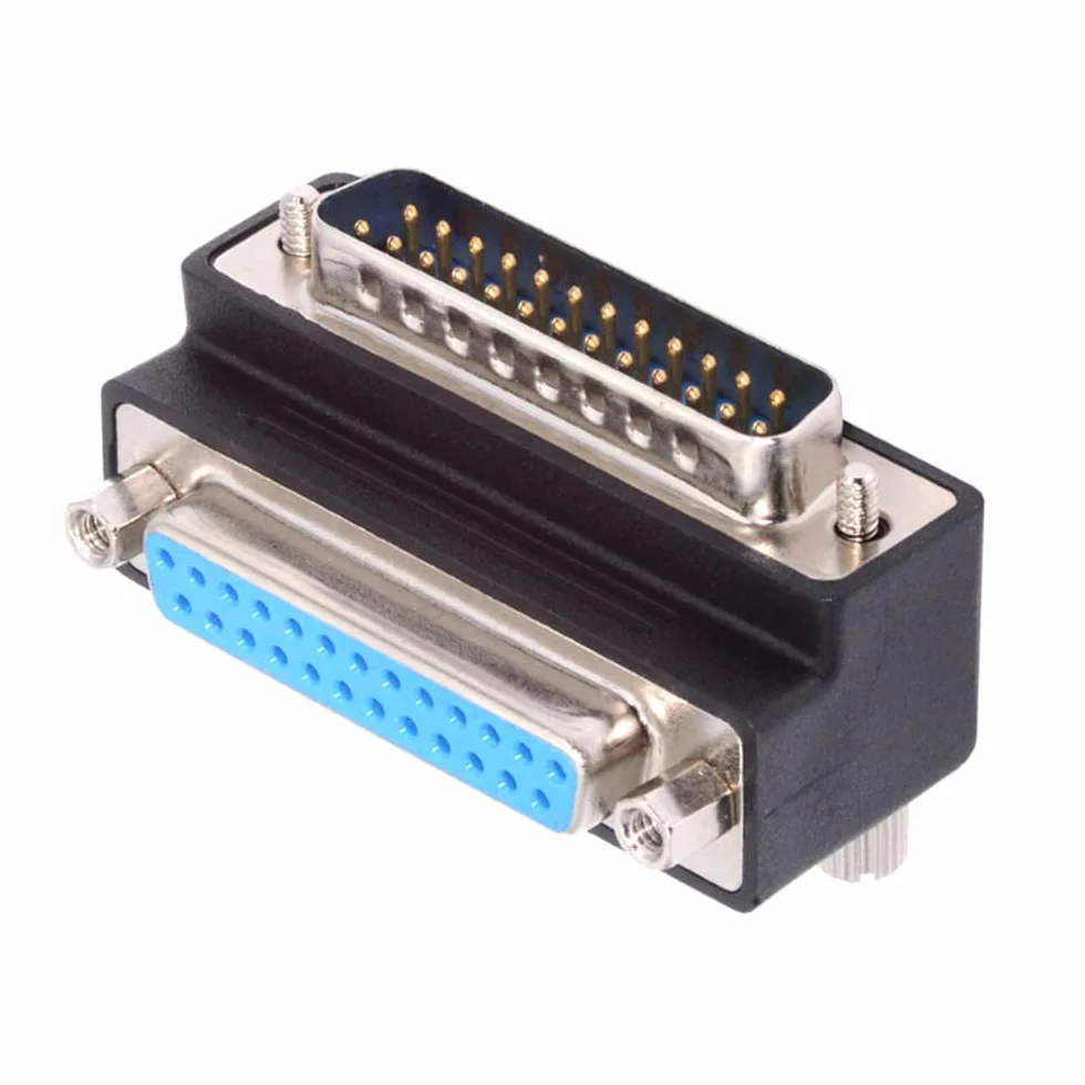 DB25pin męski nakrętka do żeńska śruba przedłużacz adapter LPT AES/EBU 90 stopni