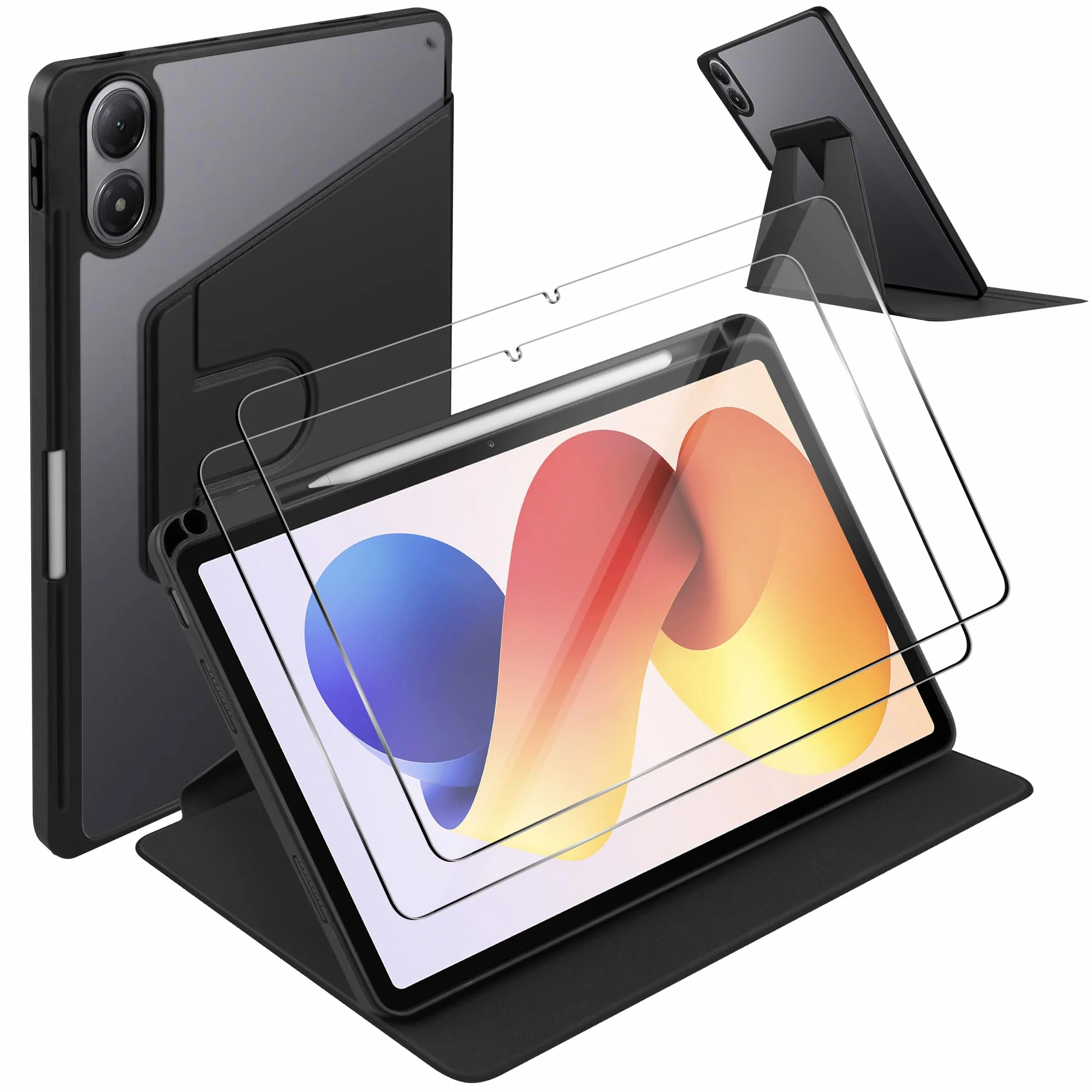 NEWZEROL Etui + 2 osłony ekranu ze szkła hartowanego kompatybilne z Xiaomi Redmi Pad 2 Pro 12,1 cala, ultracienka folia ochronna 9H, odporna na zarysowania, obracana o 360°