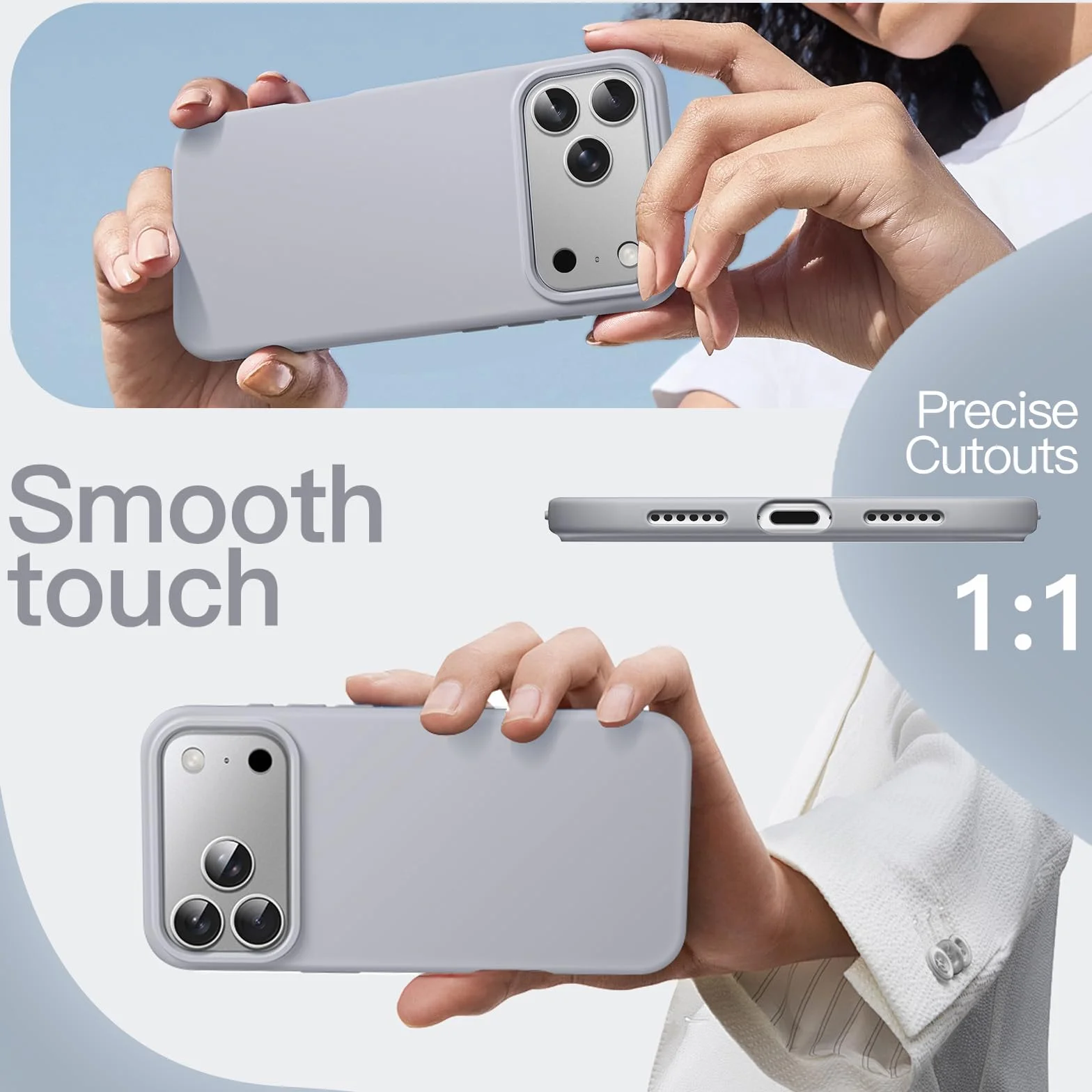 JETech Etui z Płynnego Silikonowe dla iPhone 17 Pro Max 6,9 Cala, Jedwabiście Miękkie w Dotyku Ochrona Całego Ciała, Obudowa Zarysowania Osłona z Podszewką z Mikrofibry (Szary)