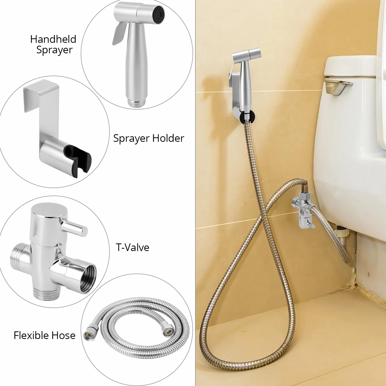 QWORK® Przenośny zestaw prysznicowy bidet, opryskiwacz do bidetu ze stali nierdzewnej SUS304 z szczelną konstrukcją