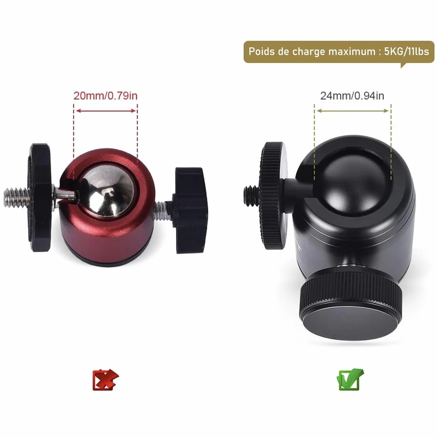 UTEBIT Głowica kulowa aparatu, obrotowe mocowanie głowicy kulowej statywu 360°, mini głowica kulowa statywu ze stopu aluminium 24 mm, maksymalne obciążenie 5 kg/11 funtów, ze zdejmowaną stopką