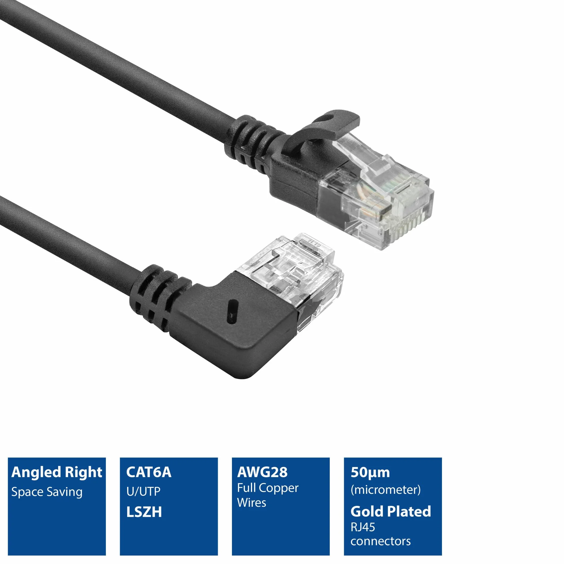 ACT CAT6A kabel sieciowy 90° kątowy w prawo U/UTP LSZH LAN 3,6 mm Slimline Ethernet RJ45 1,5 m