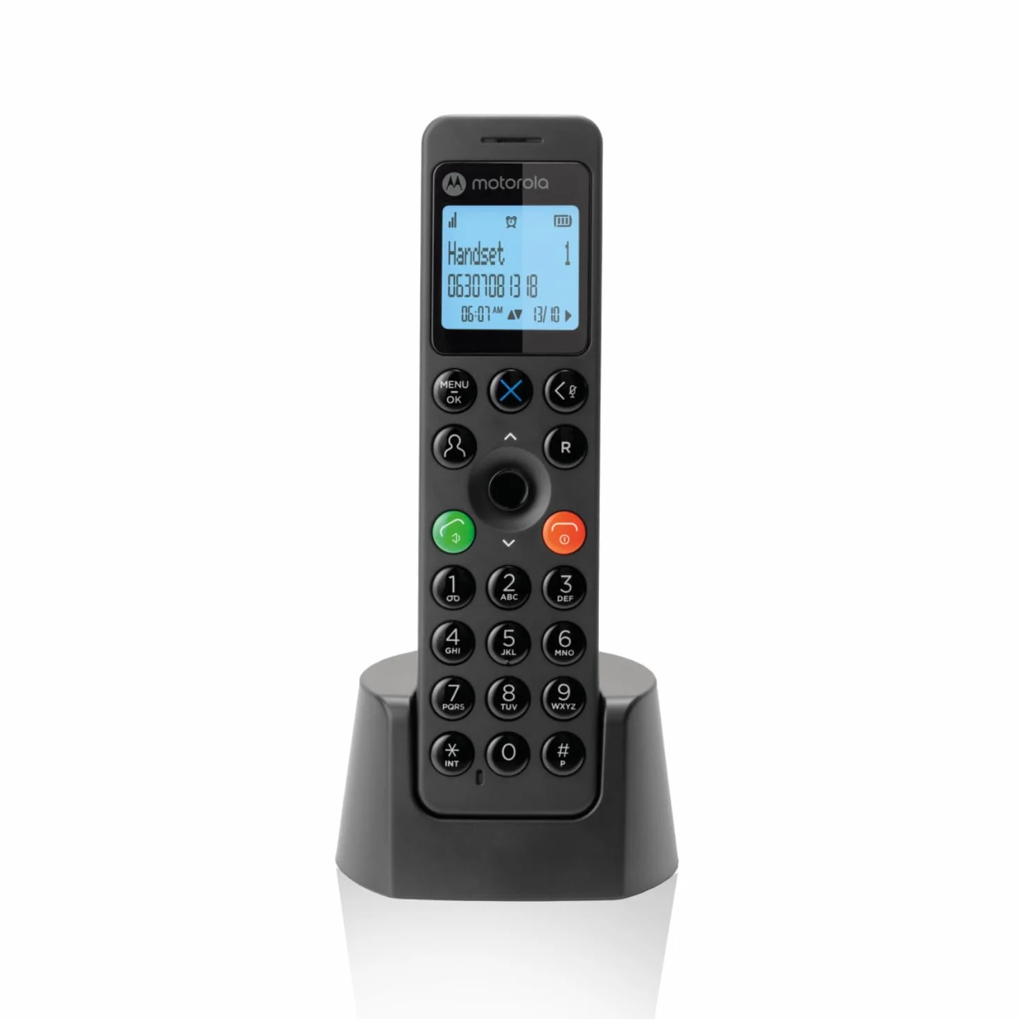 Motorola DOT201 bezprzewodowy telefon cyfrowy, głośnik głośnomówiący, blokada połączeń, 100 kontaktów, czarny