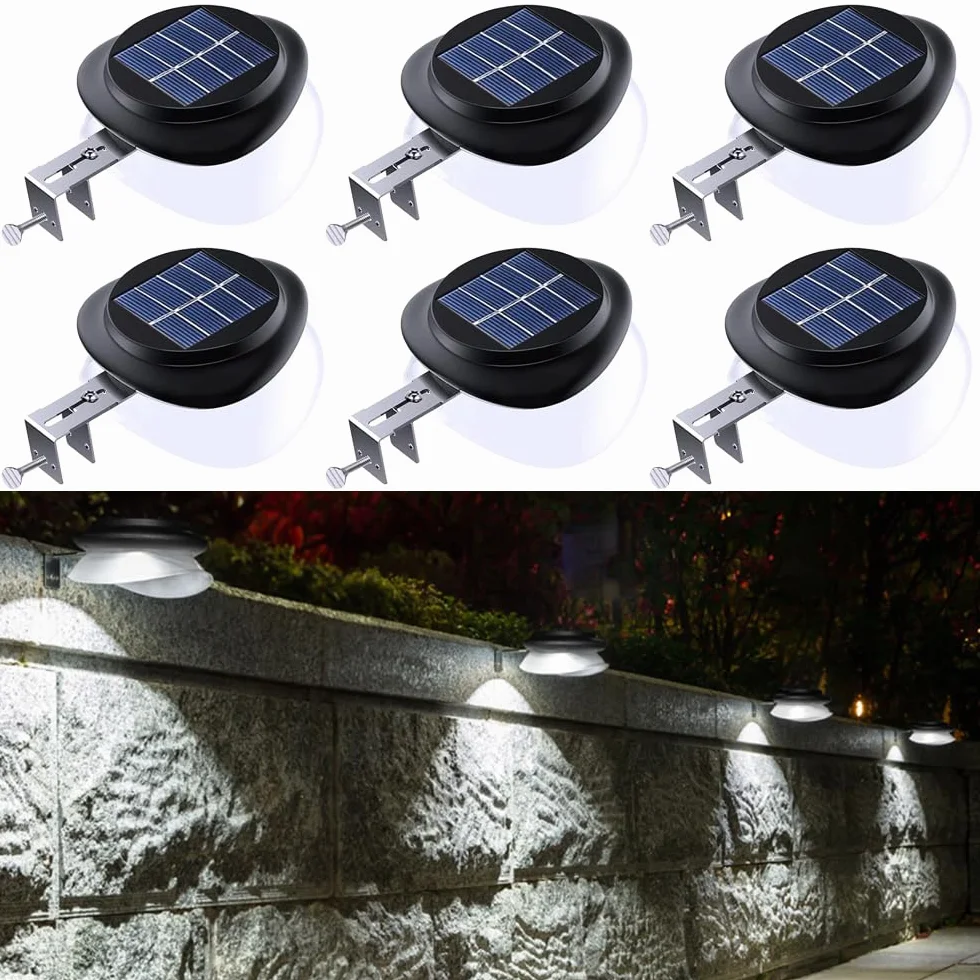 Rynny dachowe, lampy solarne do użytku na zewnątrz, klasa wodoszczelności IP55, 100 lm, do dekoracji ogrodzenia, patio, chodników, podwórza, garażu, Eave, 6 sztuk, białe światło