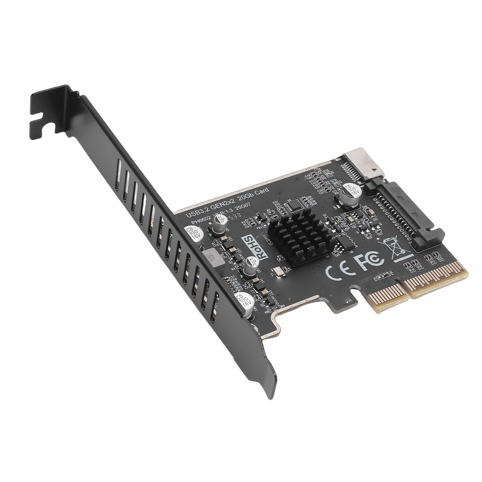 Sxhlseller Karta rozszerzeń PCIe na USB 3.2 Gen 2x2, Adapter do Panelu Przedniego 20 Gb/s Typu C, Układ ASM3242, Plug and Play dla Gniazd PCI Express X4 X8 X16