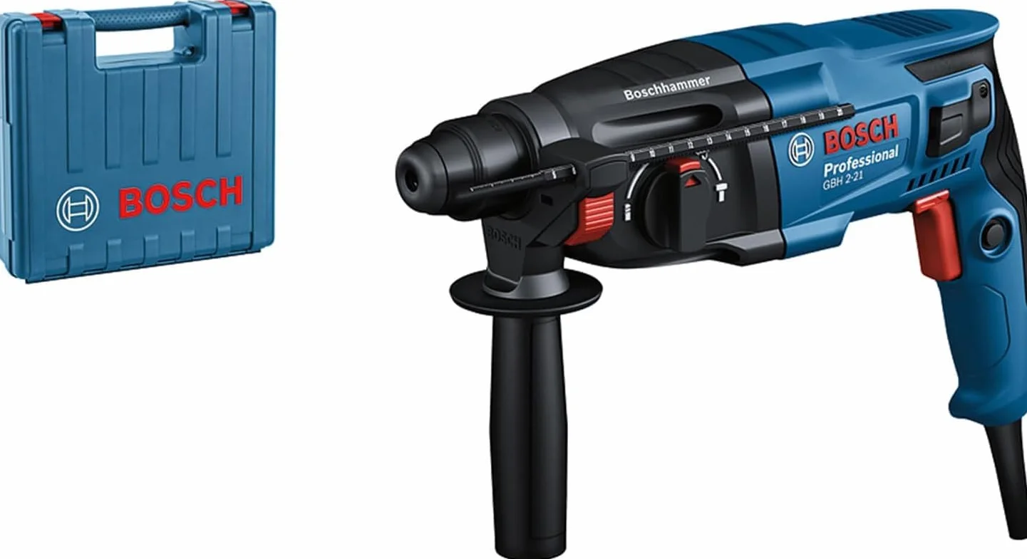 Bosch Professional Młot udarowo-obrotowy GBH 2-21 (z SDS plus, w zestawie dodatkowy uchwyt, ściereczka maszynowa, ogranicznik głębokości, w walizce rzemieślniczej) + 5-częściowy zestaw wierteł