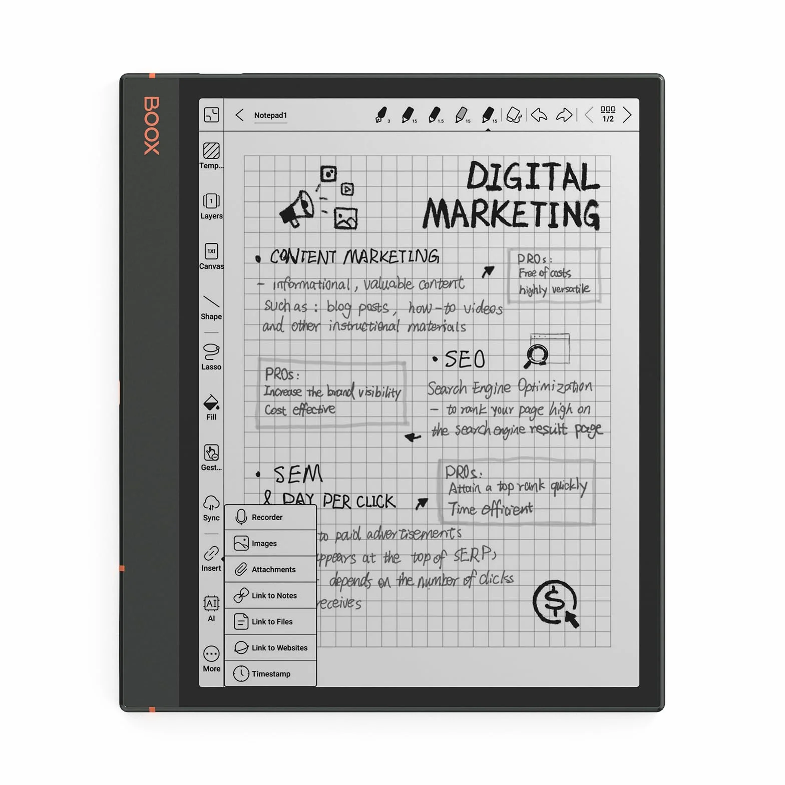 BOOX Note Air3 10.3 Cale Tablet ePapier Monochromatyczny 64 GB Android 12 E-ink WiFi
